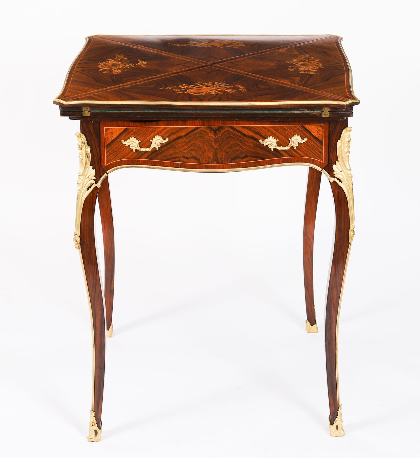 Antique Victorian Ormolu Mounted Marquetry Envelope Card Table 19th Century en vente 12