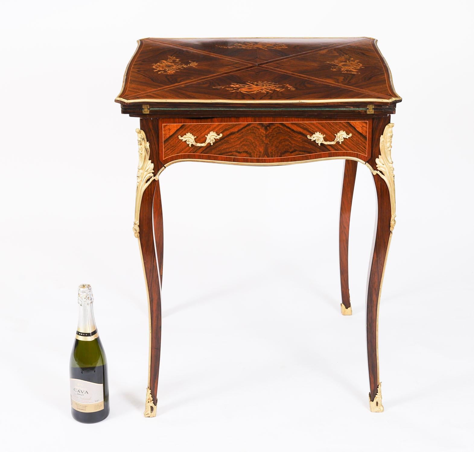 Antique Victorian Ormolu Mounted Marquetry Envelope Card Table 19th Century en vente 14