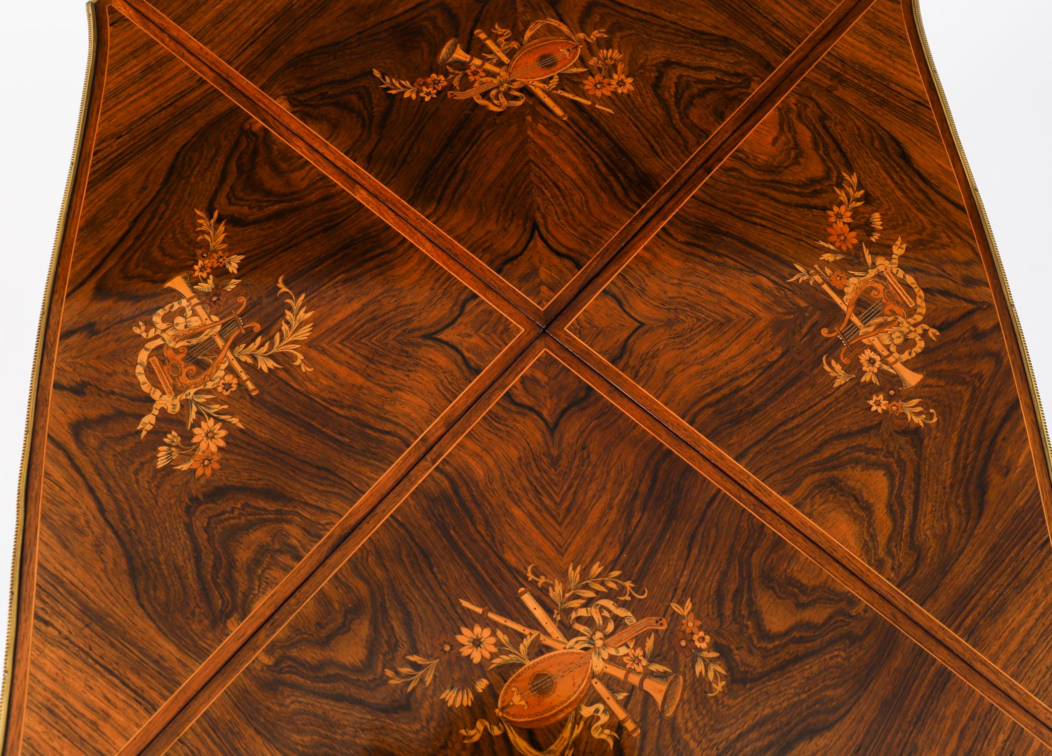 Antique Victorian Ormolu Mounted Marquetry Envelope Card Table 19th Century en vente 1