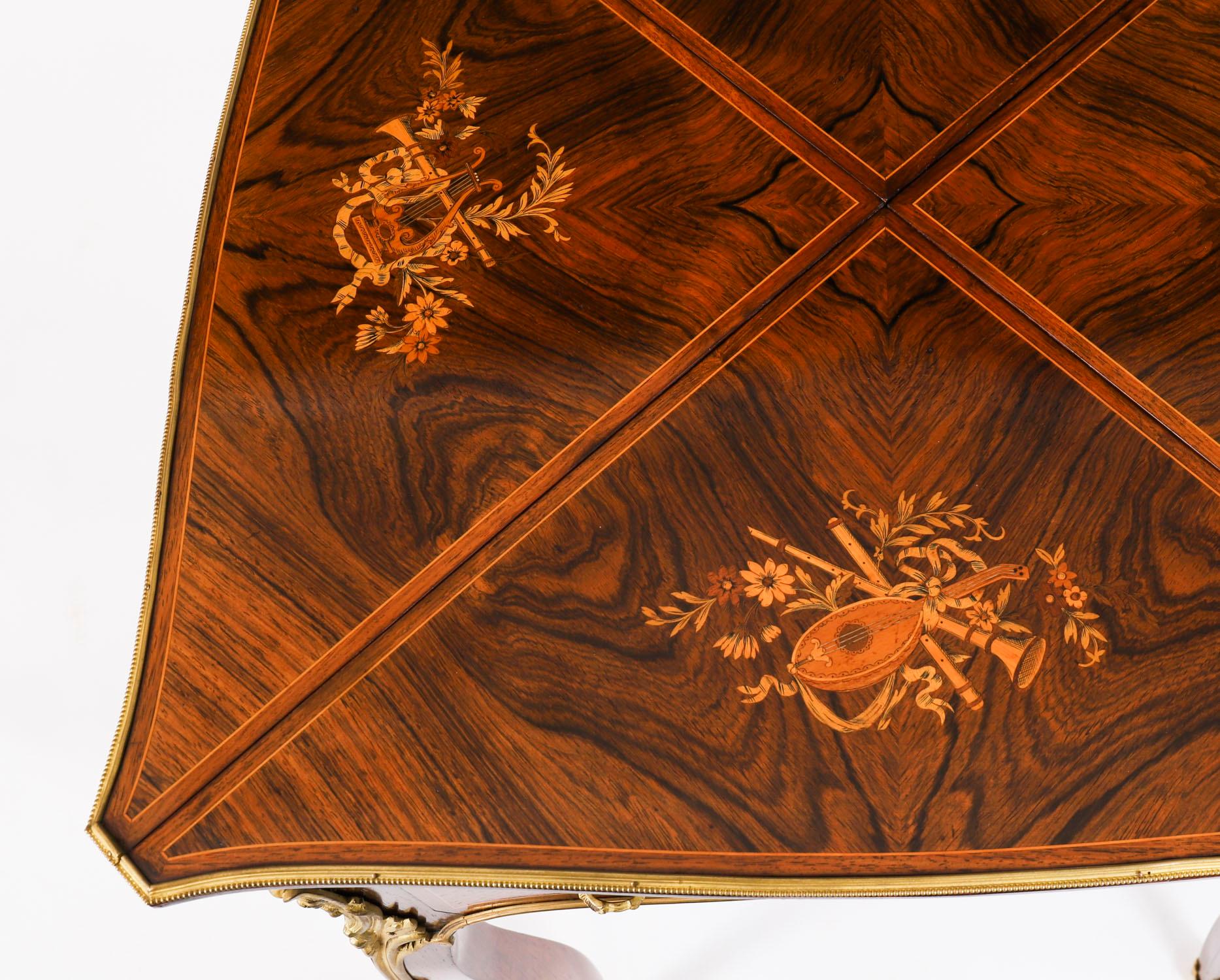 Antique Victorian Ormolu Mounted Marquetry Envelope Card Table 19th Century en vente 2