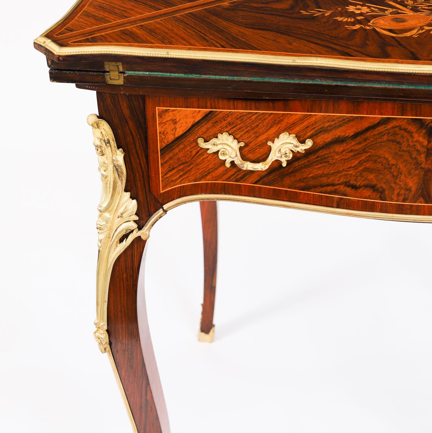 Antique Victorian Ormolu Mounted Marquetry Envelope Card Table 19th Century en vente 3