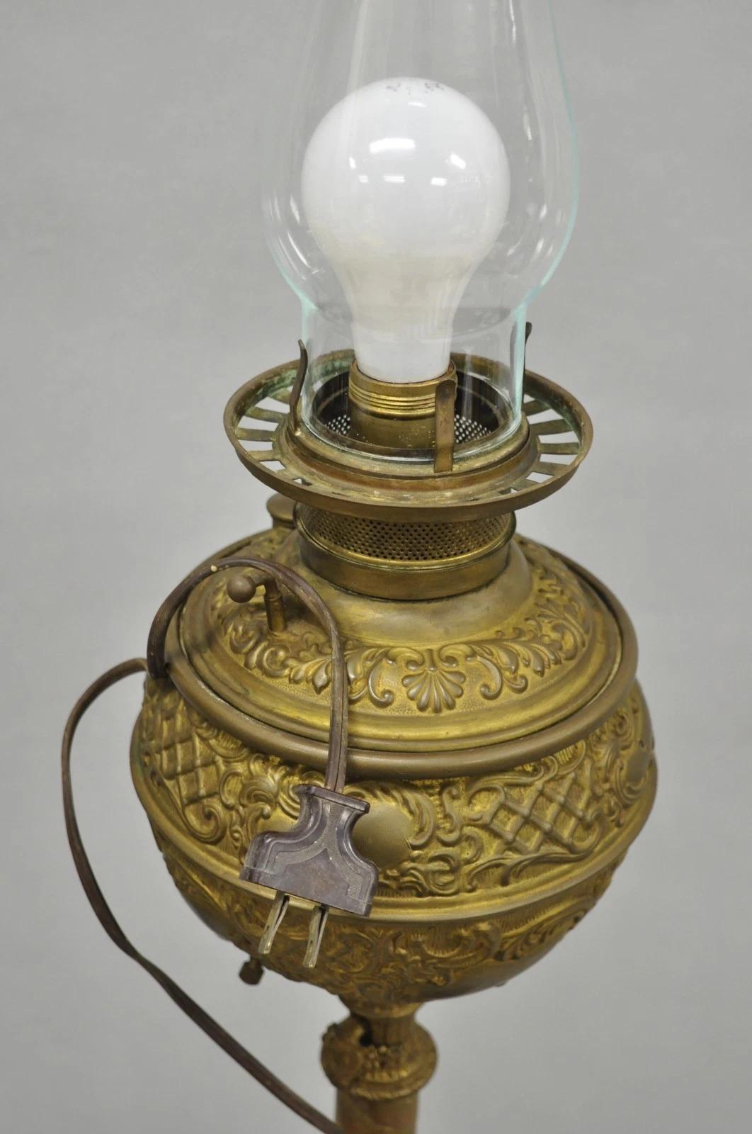 Antique Victorian Ornate Brass Converted Oil Lamp Piano Parlor Table Floor Lamp For Sale 6