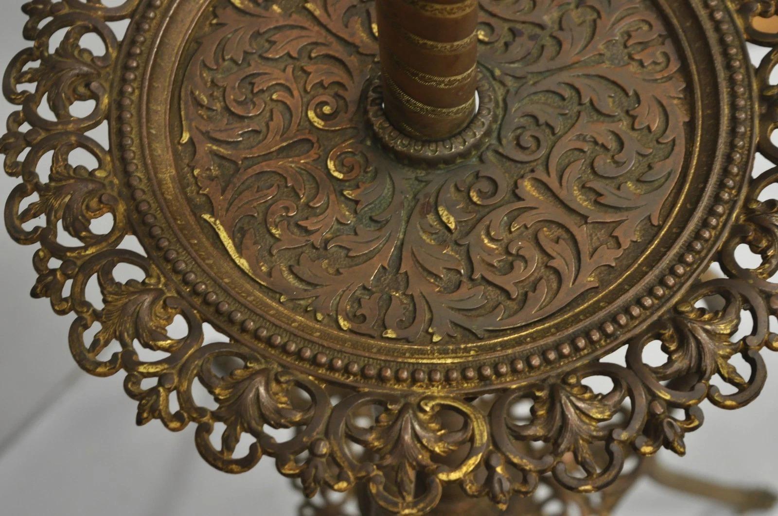 Antique Victorian Ornate Brass Converted Oil Lamp Piano Parlor Table Floor Lamp For Sale 8