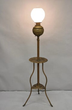 Antique Victorian Ornate Brass Converted Oil Lamp Piano Parlor Table Floor Lamp