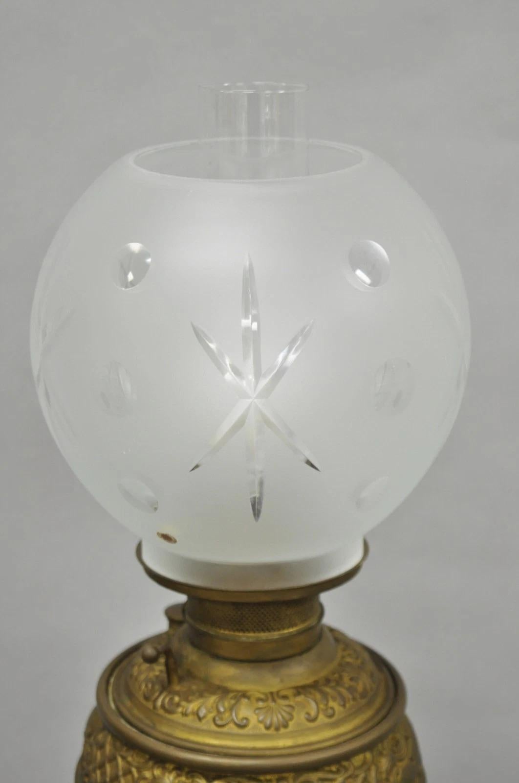 19th Century Antique Victorian Ornate Brass Converted Oil Lamp Piano Parlor Table Floor Lamp For Sale