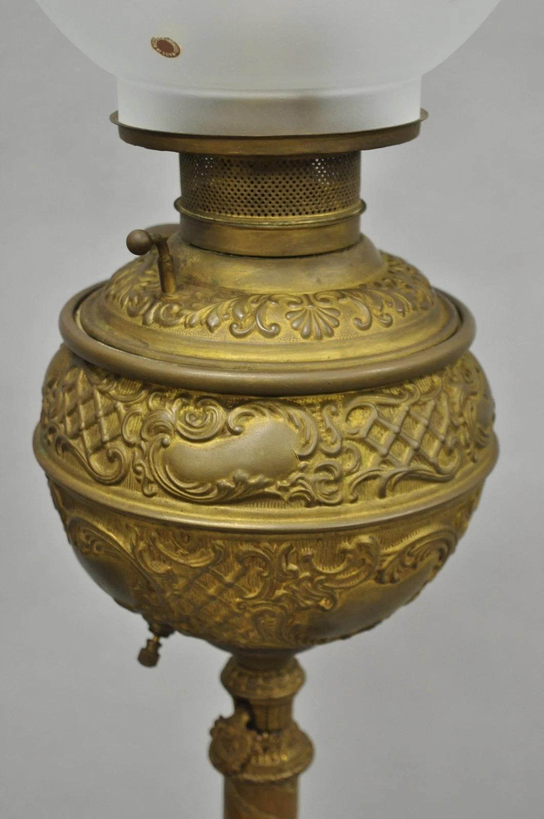 Antique Victorian Ornate Brass Converted Oil Lamp Piano Parlor Table Floor Lamp For Sale 1