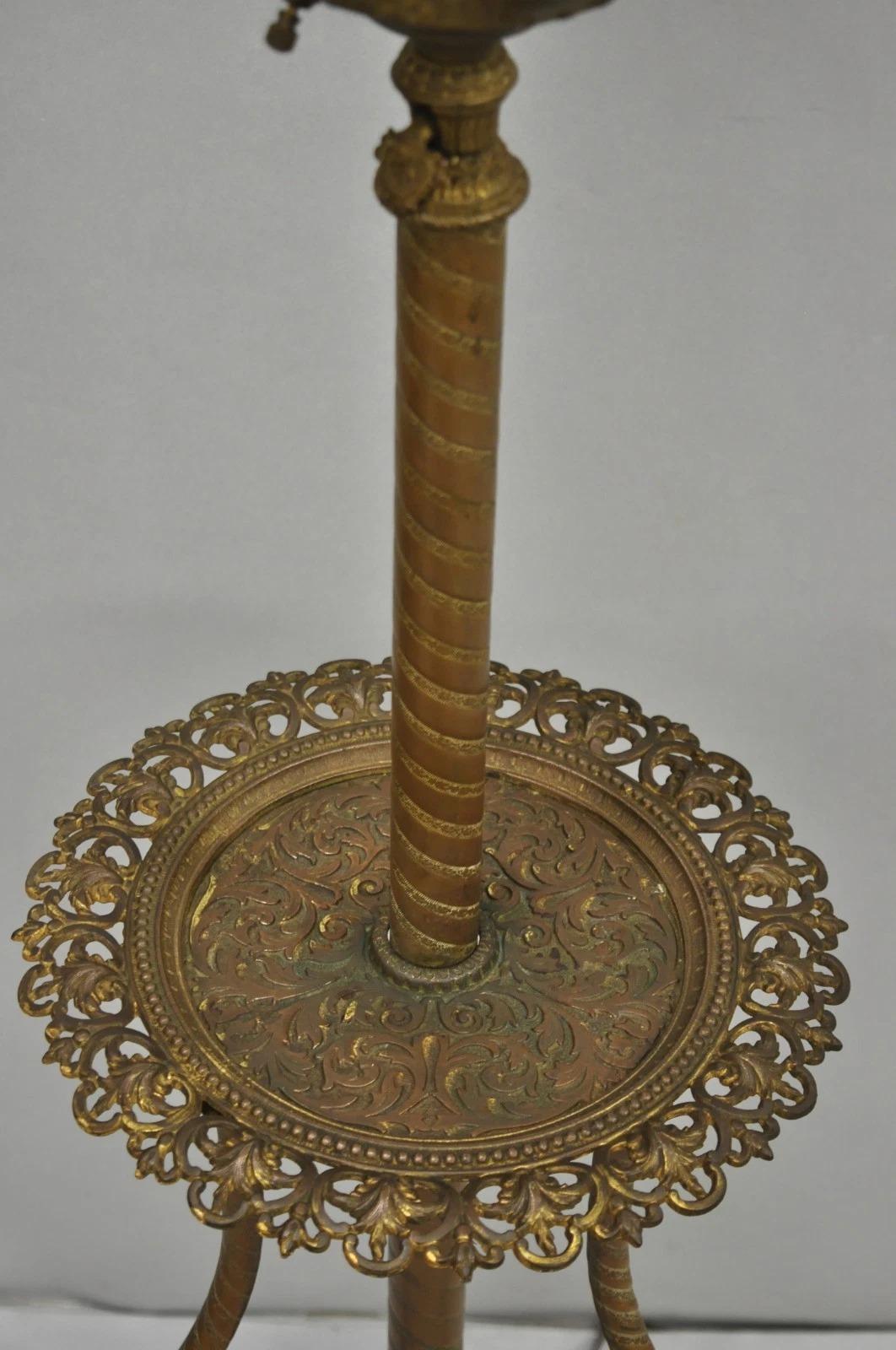 Antique Victorian Ornate Brass Converted Oil Lamp Piano Parlor Table Floor Lamp For Sale 2