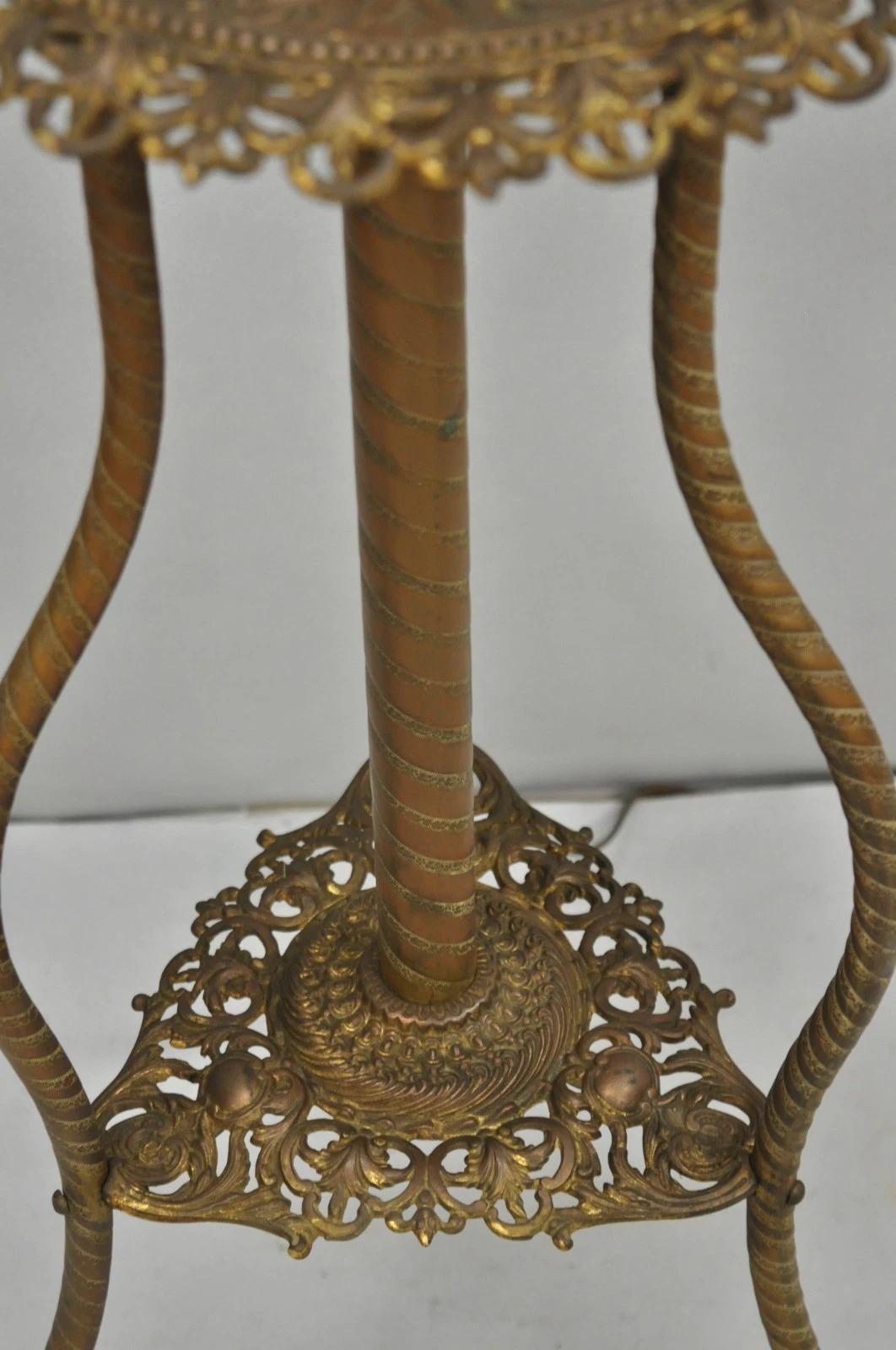 Antique Victorian Ornate Brass Converted Oil Lamp Piano Parlor Table Floor Lamp For Sale 4