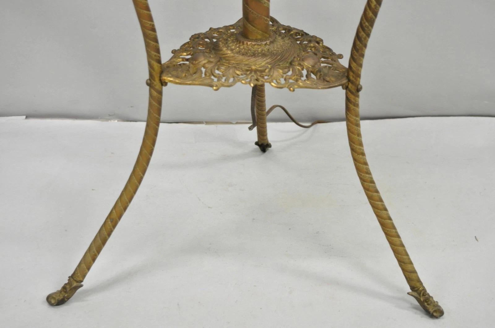 Antique Victorian Ornate Brass Converted Oil Lamp Piano Parlor Table Floor Lamp For Sale 5