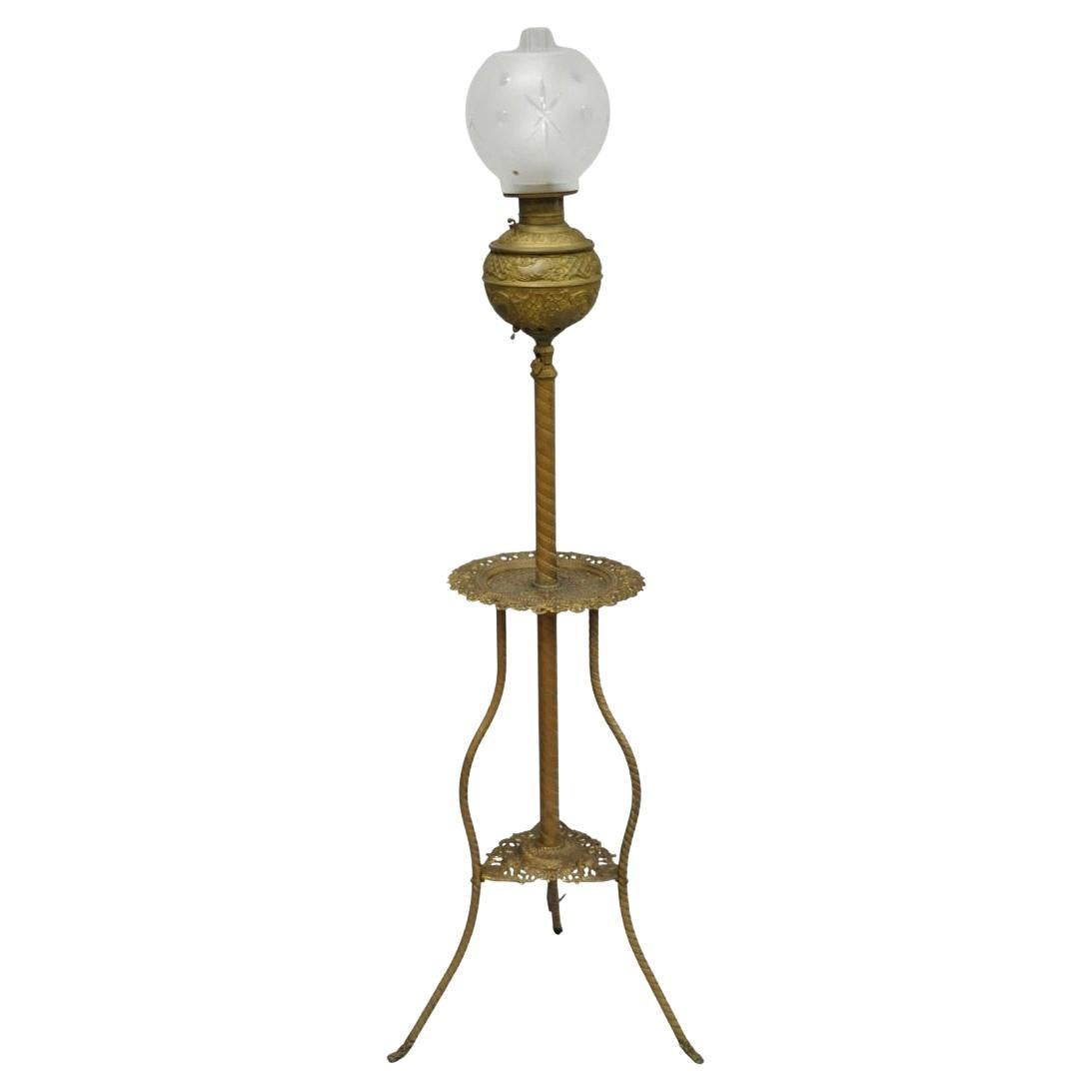Antique Victorian Ornate Brass Converted Oil Lamp Piano Parlor Table Floor Lamp