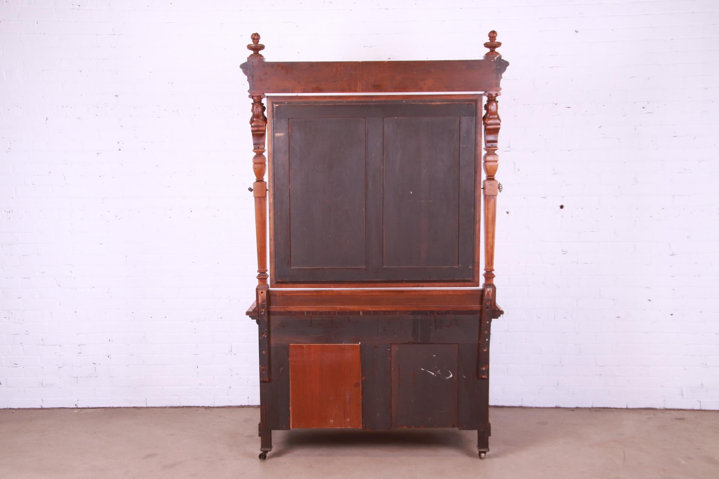 Antique Victorian Ornate Carved Walnut Dresser with Mirror Attributed to Horner For Sale 7