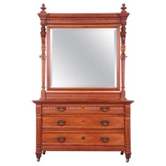 Antique Victorian Ornate Carved Walnut Dresser with Mirror Attributed to Horner