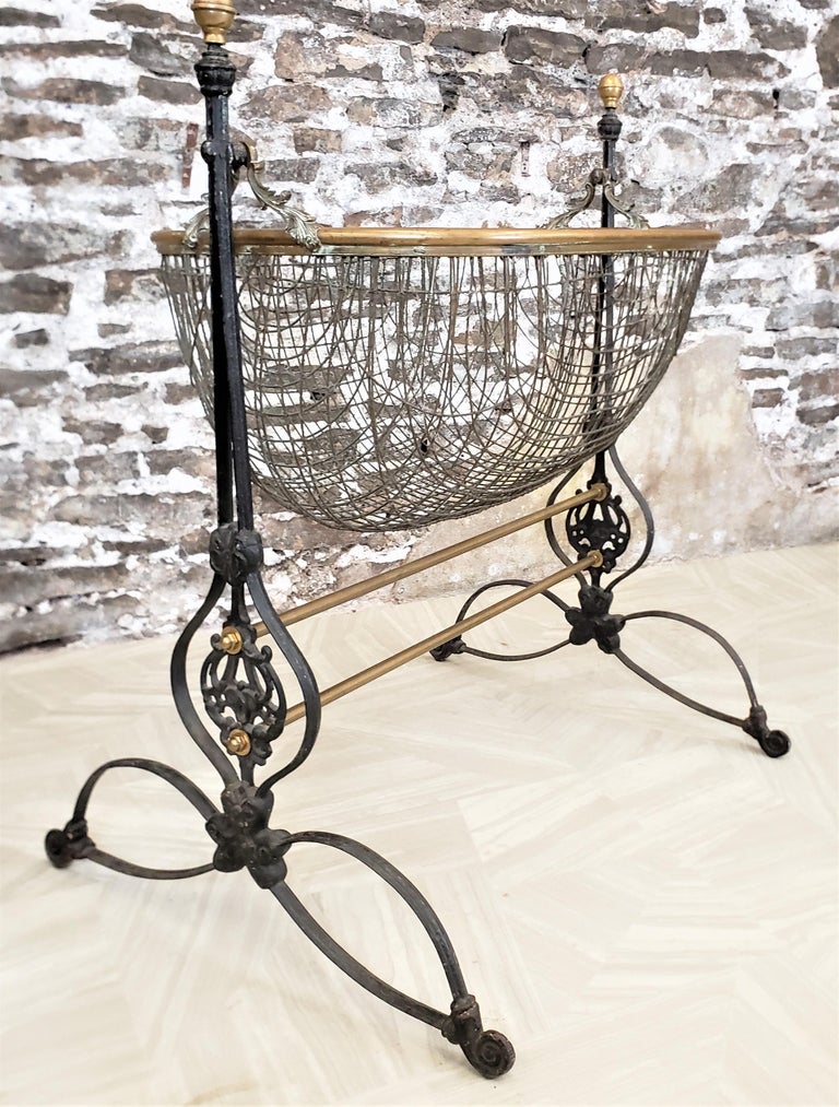 Antique Victorian Ornate Cast Iron and Brass Swinging Baby Cradle or