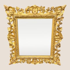 Antique Victorian Ornate & Floral Carved Small Giltwood Rectangular Wall Mirror