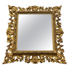 Antique Victorian Ornate & Floral Carved Small Giltwood Rectangular Wall Mirror