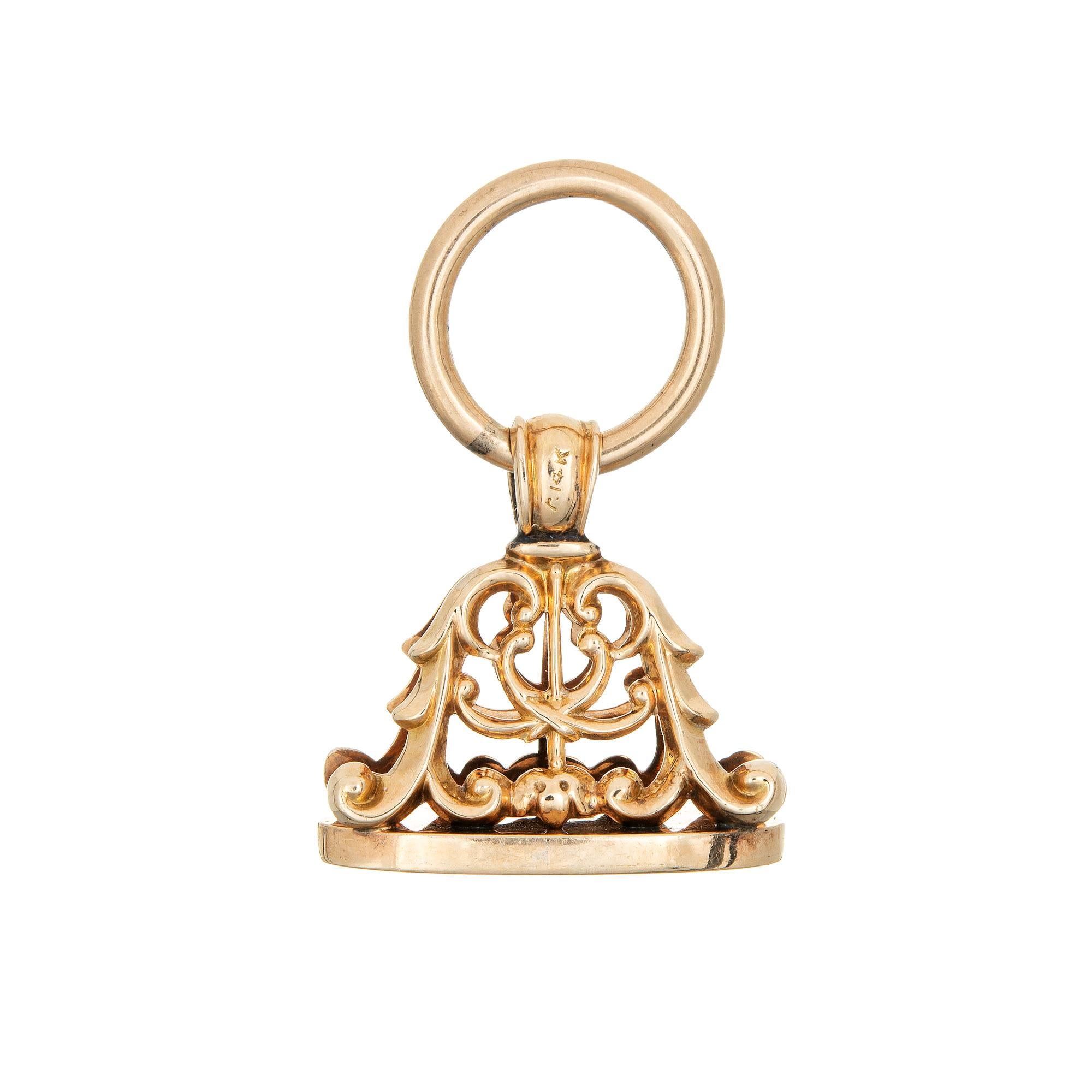 Lovely antique Victorian fob (circa 1880s to 1900s) crafted in 14 karat yellow gold. 

The beautifully detailed antique fob was originally worn by a gentleman with a pocket watch, a stylish addition to any outfit. Today watch fobs are great worn as