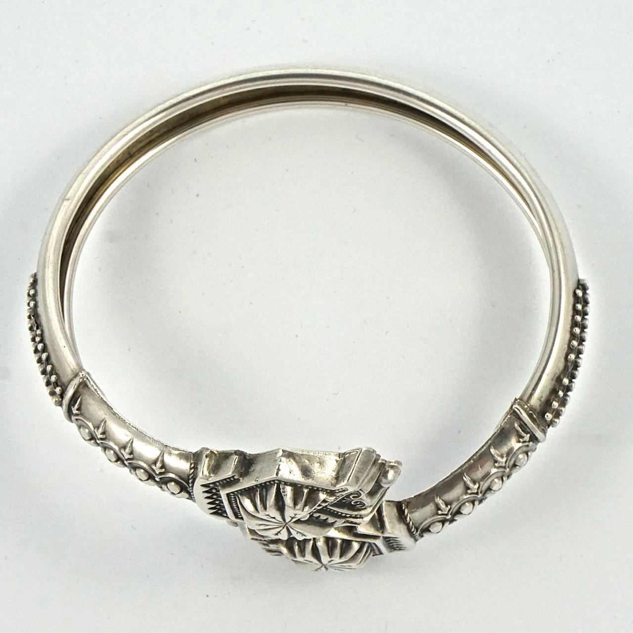 Women's or Men's Antique Victorian Intricate Silver Bangle Bracelet For Sale