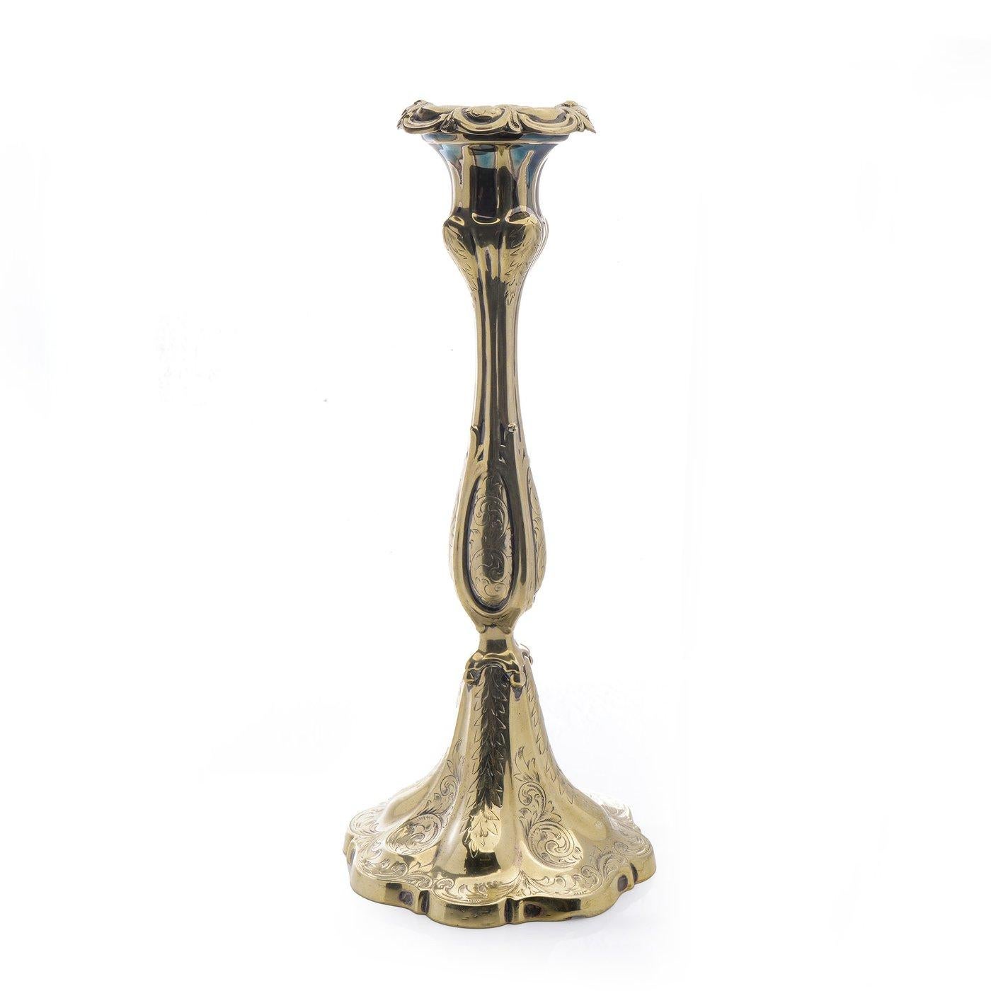 British Antique Victorian Ornate Silver gilt Candlesticks For Sale