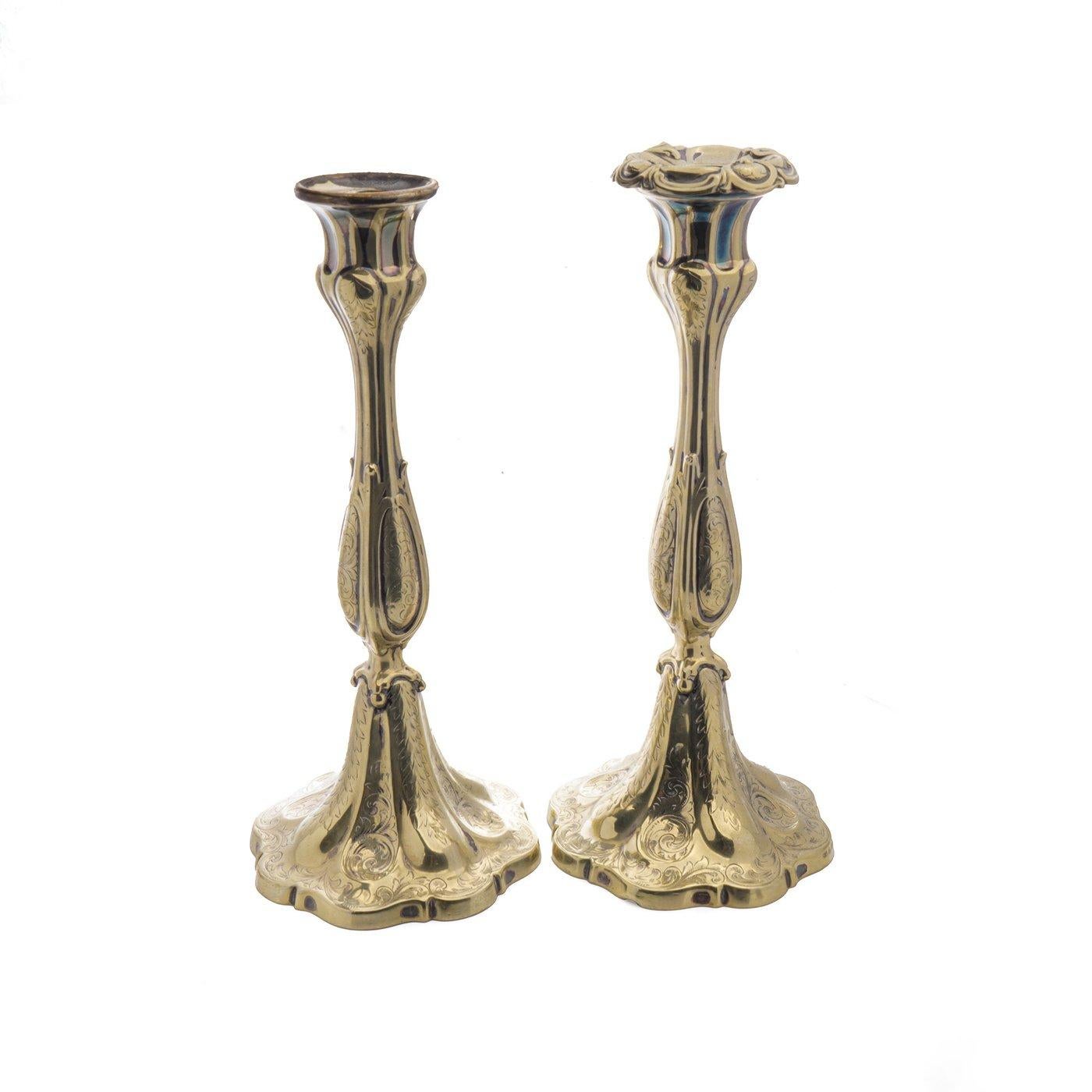 Antique Victorian Ornate Silver gilt Candlesticks For Sale 1