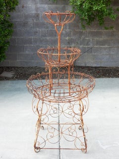 Antique Victorian Ornate Wrought Iron 3-tier Garden Plant Stand French 1930s