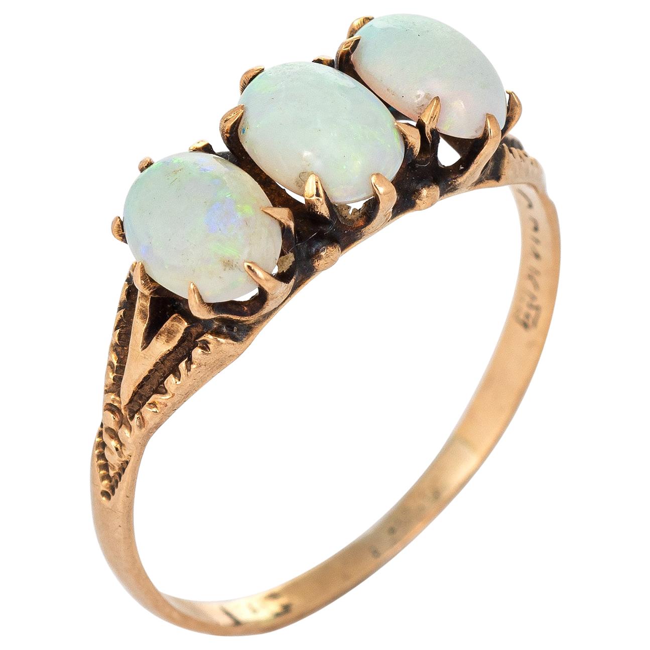 Antique Victorian Ostby Barton Three-Stone Opal Ring 14 Karat Gold Jewelry