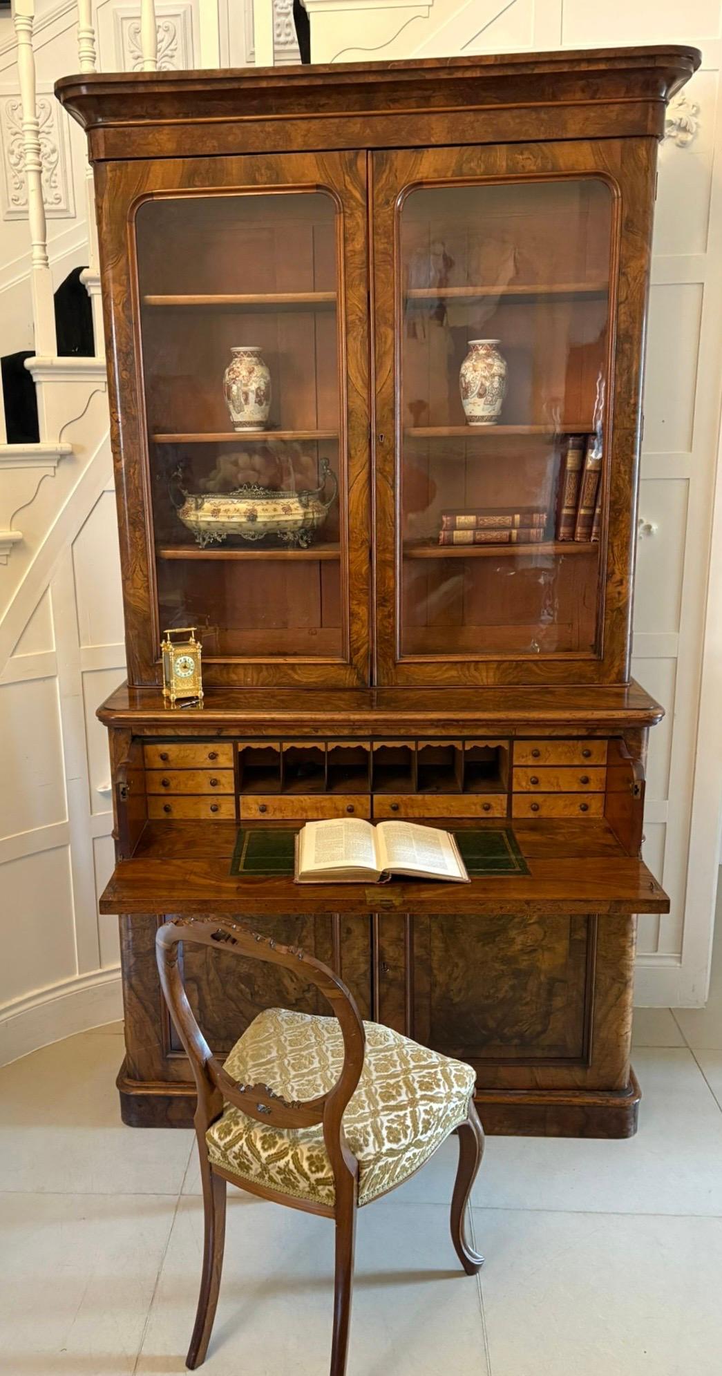 Antique Victorian Outstanding Quality Burr Walnut Secretaire Bookcase For Sale 8