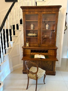 Antique Victorian Outstanding Quality Burr Walnut Secretaire Bookcase