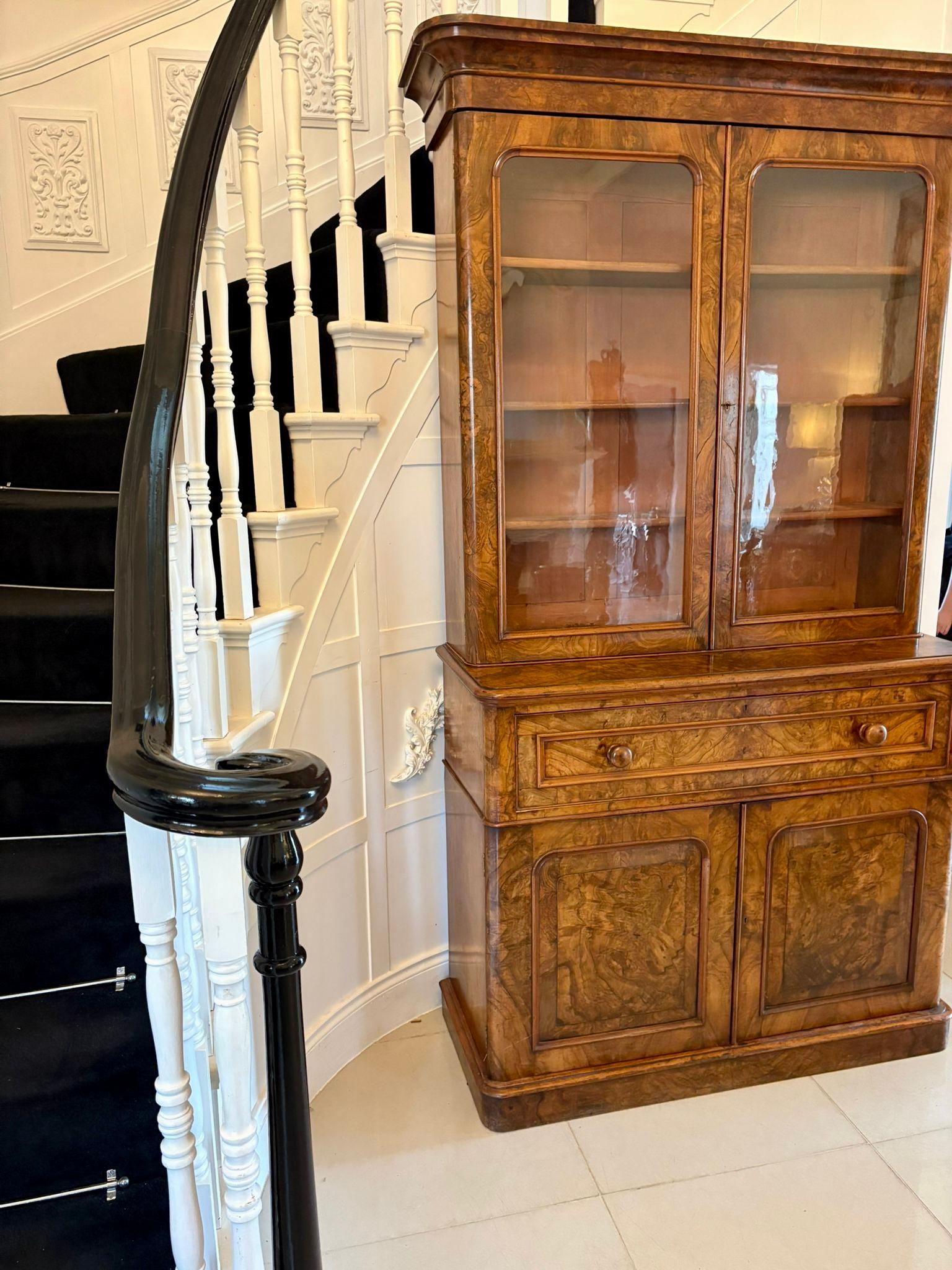 English Antique Victorian Outstanding Quality Burr Walnut Secretaire Bookcase For Sale
