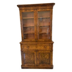 Antique Victorian Outstanding Quality Burr Walnut Secretaire Bookcase
