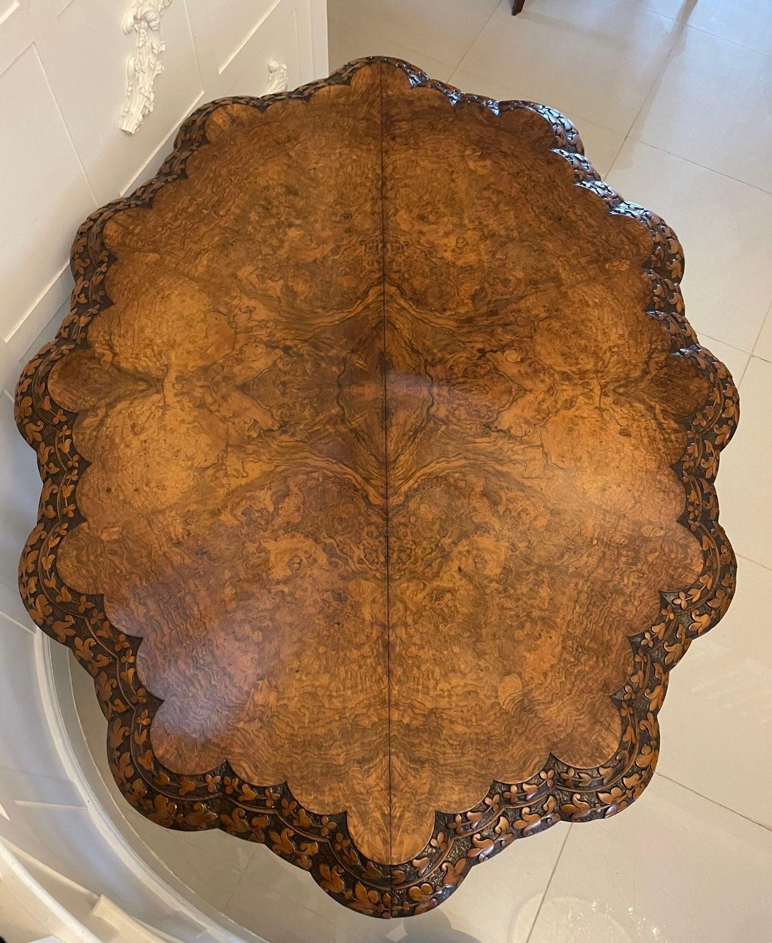 Antique Victorian Outstanding Quality Carved Burr Walnut Centre/Dining Table  For Sale 5
