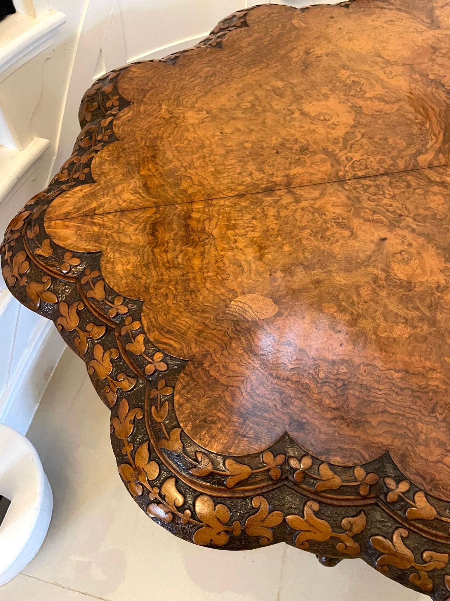 Antique Victorian Outstanding Quality Carved Burr Walnut Centre/Dining Table  For Sale 2