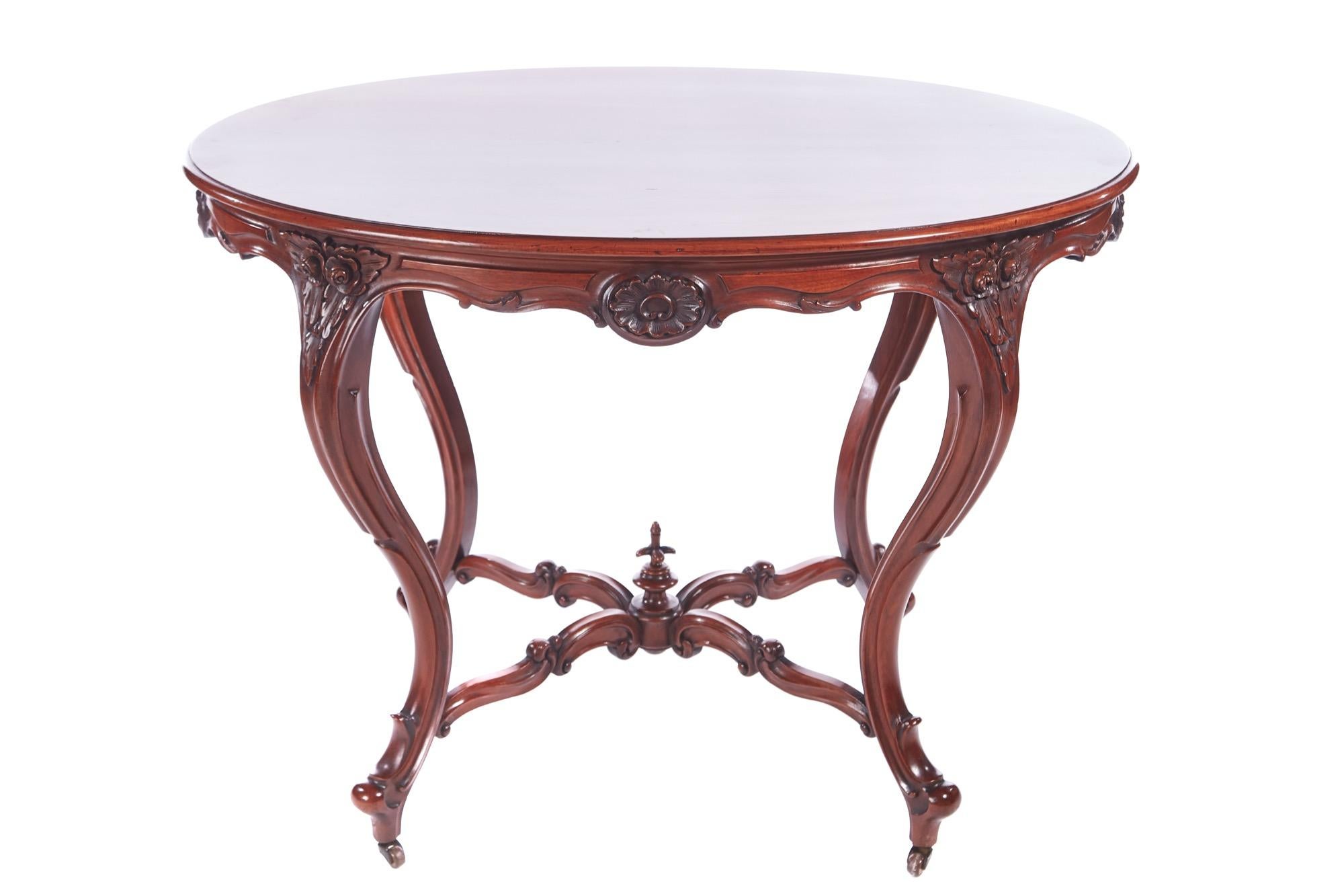 Antique Victorian Oval Carved Walnut Center Table For Sale 2