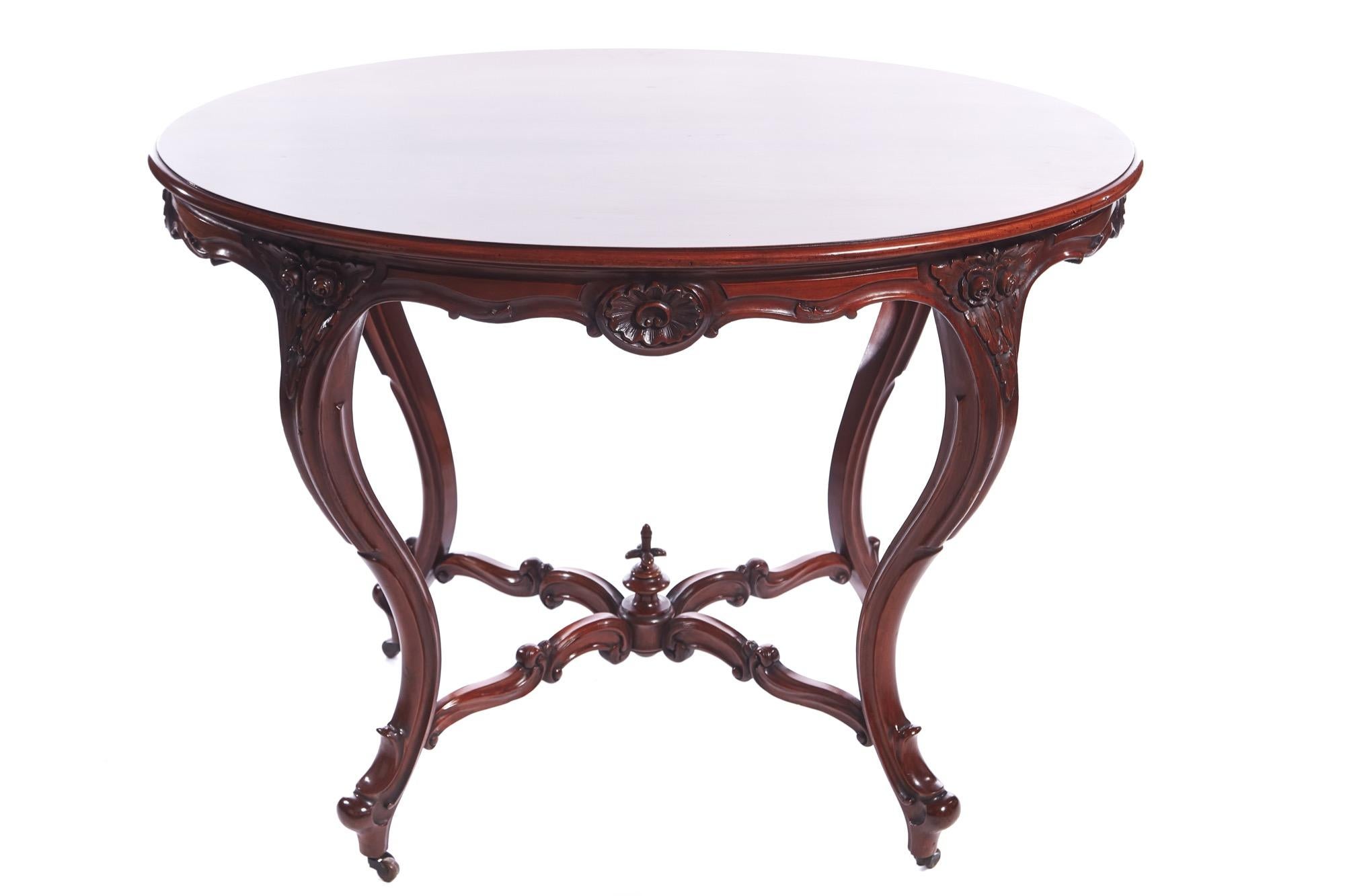 Antique Victorian Oval Carved Walnut Center Table For Sale 4