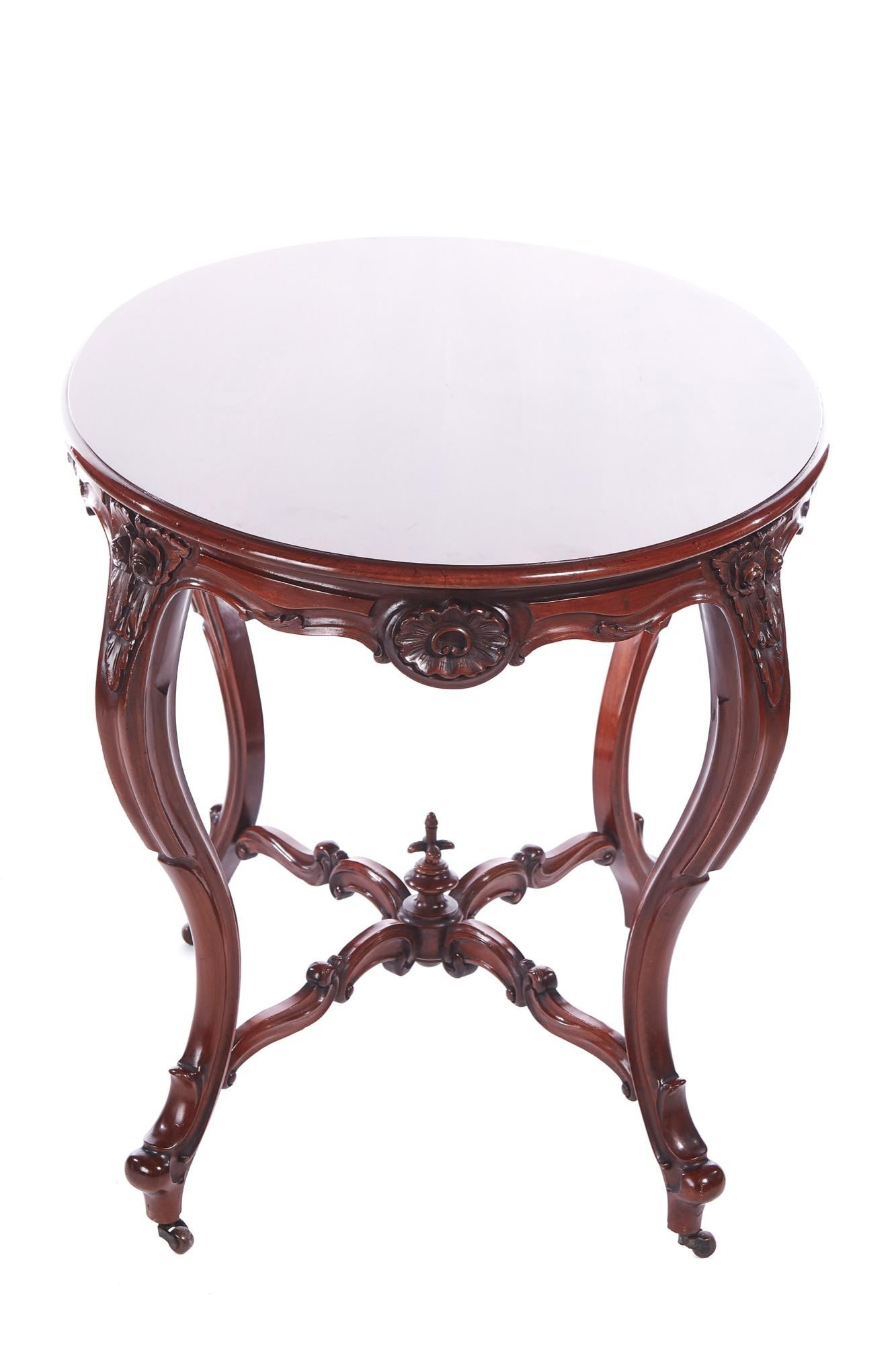 Antique Victorian Oval Carved Walnut Center Table For Sale 5