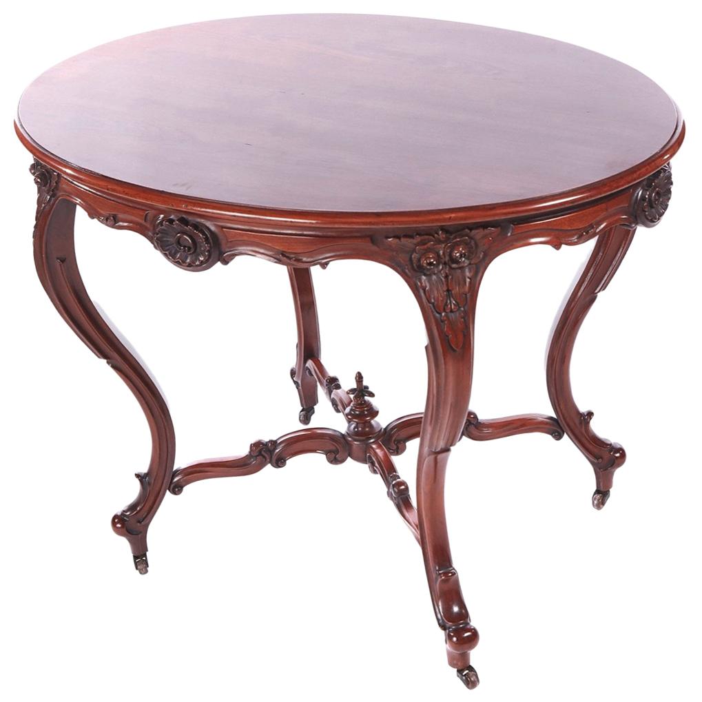 Antique Victorian Oval Carved Walnut Center Table For Sale