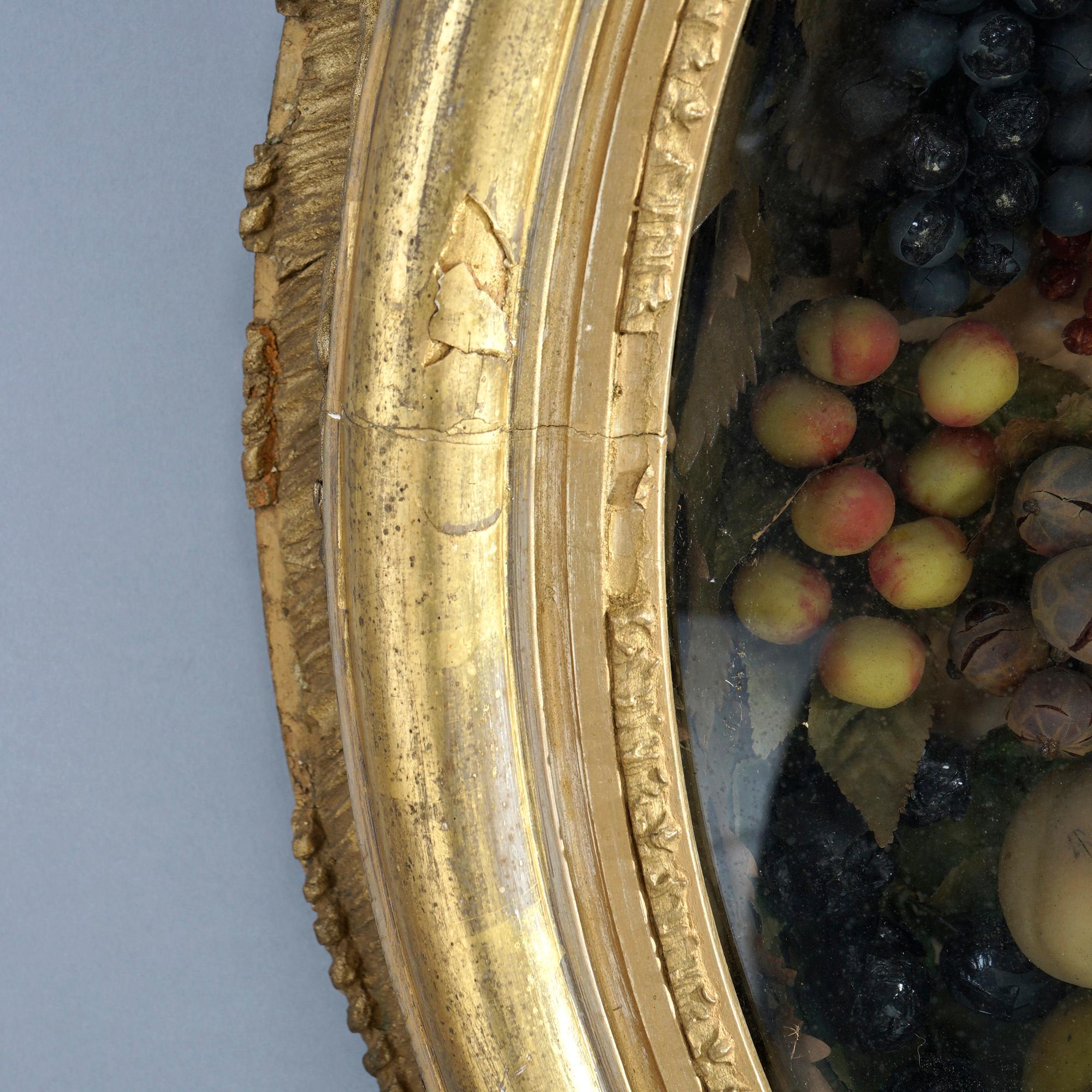 Antique Victorian Oval Giltwood Shadow Box Frame with Wax Fruit 19th C 3