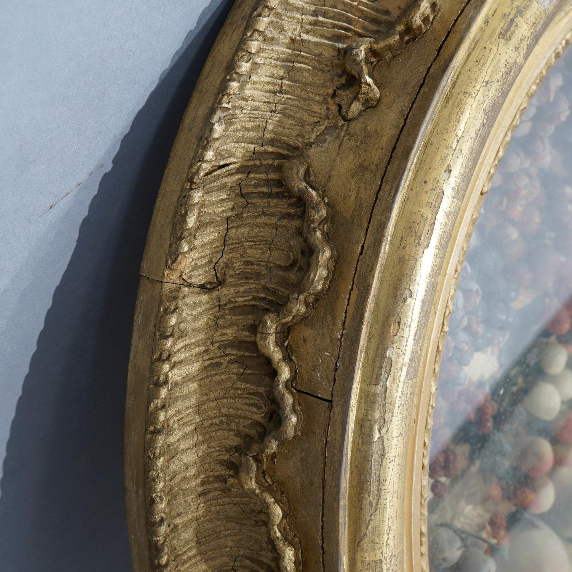 Antique Victorian Oval Giltwood Shadow Box Frame with Wax Fruit 19th C 4