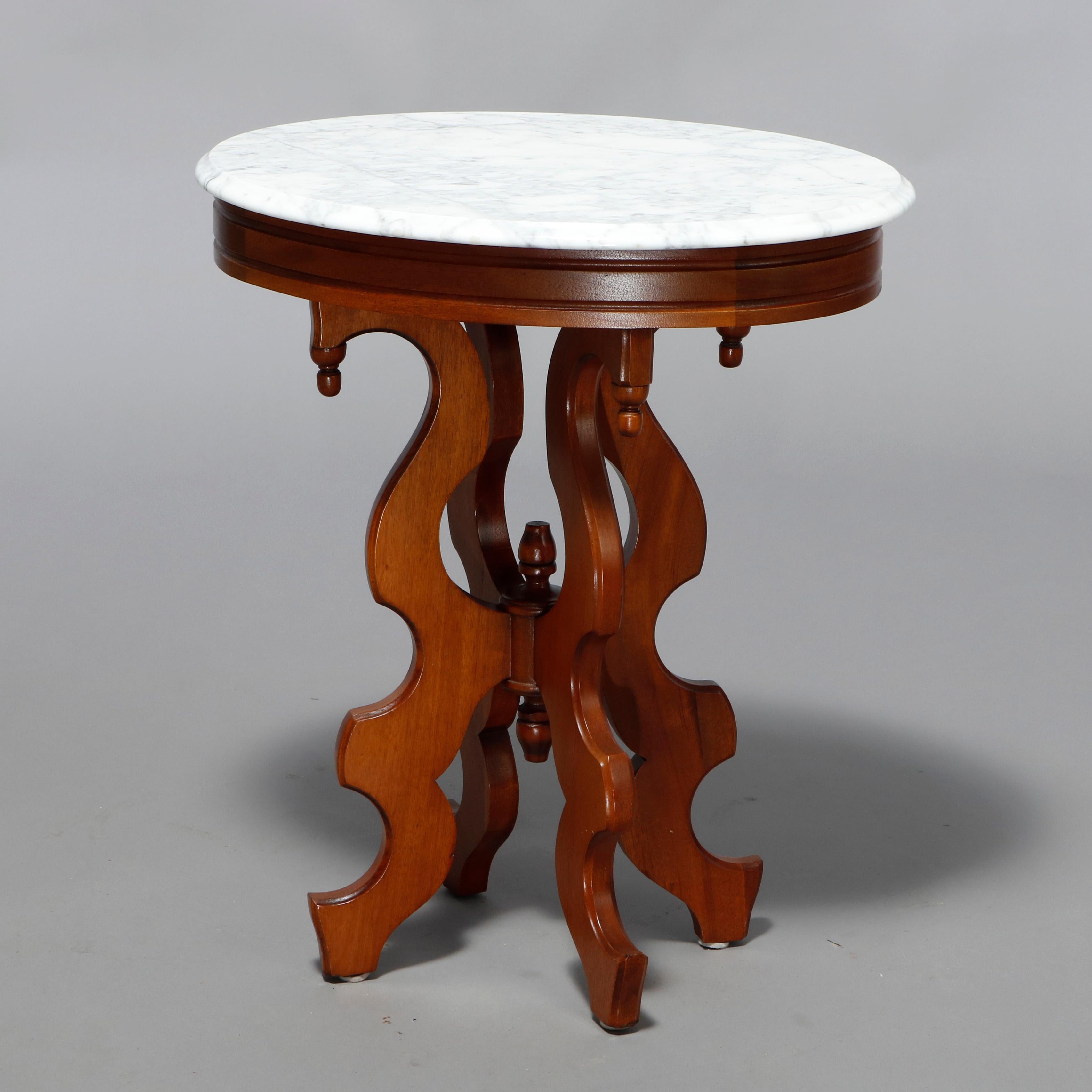 Antique Victorian Oval Marble-Top Walnut Side Table, 20th C 2