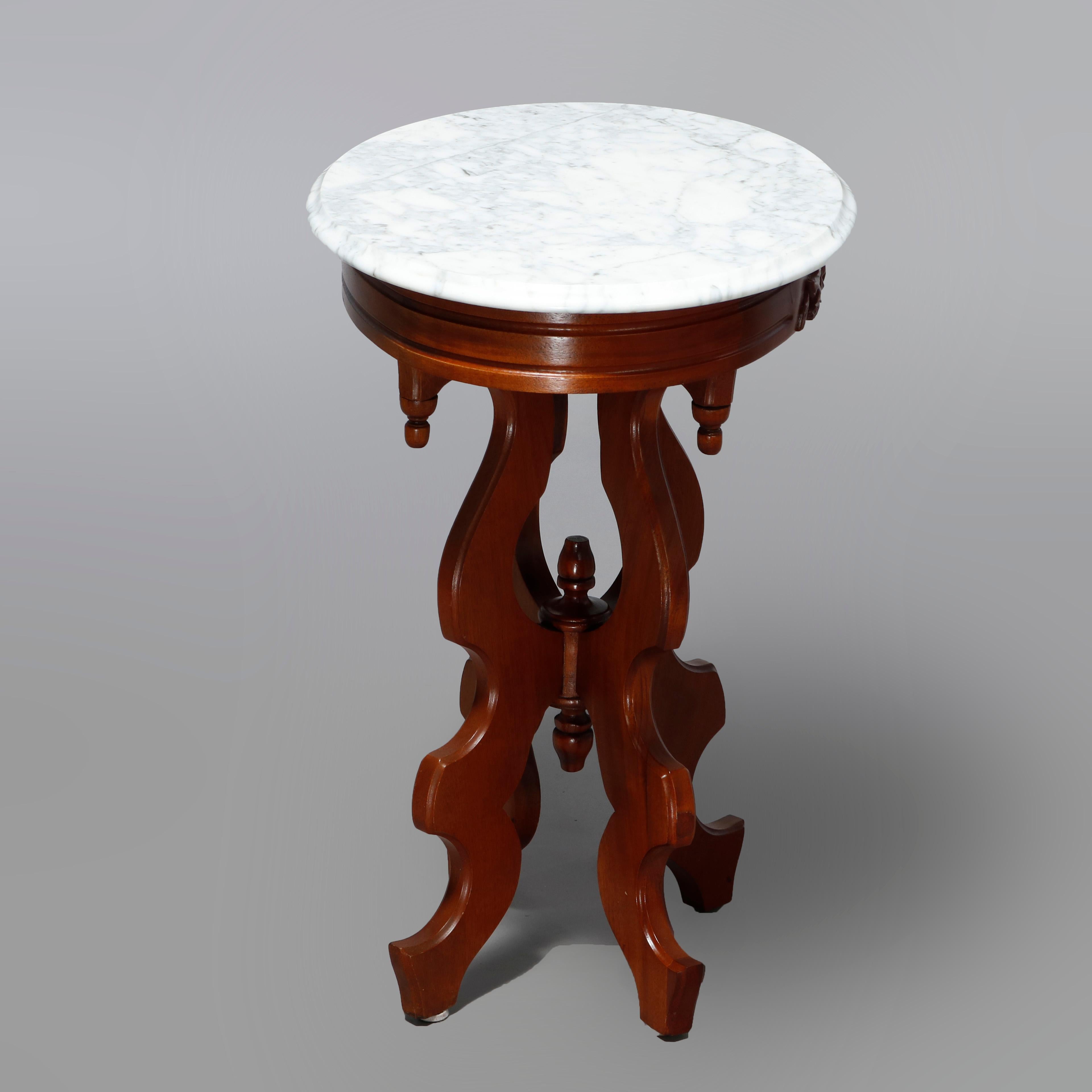 Antique Victorian Oval Marble-Top Walnut Side Table, 20th C 3