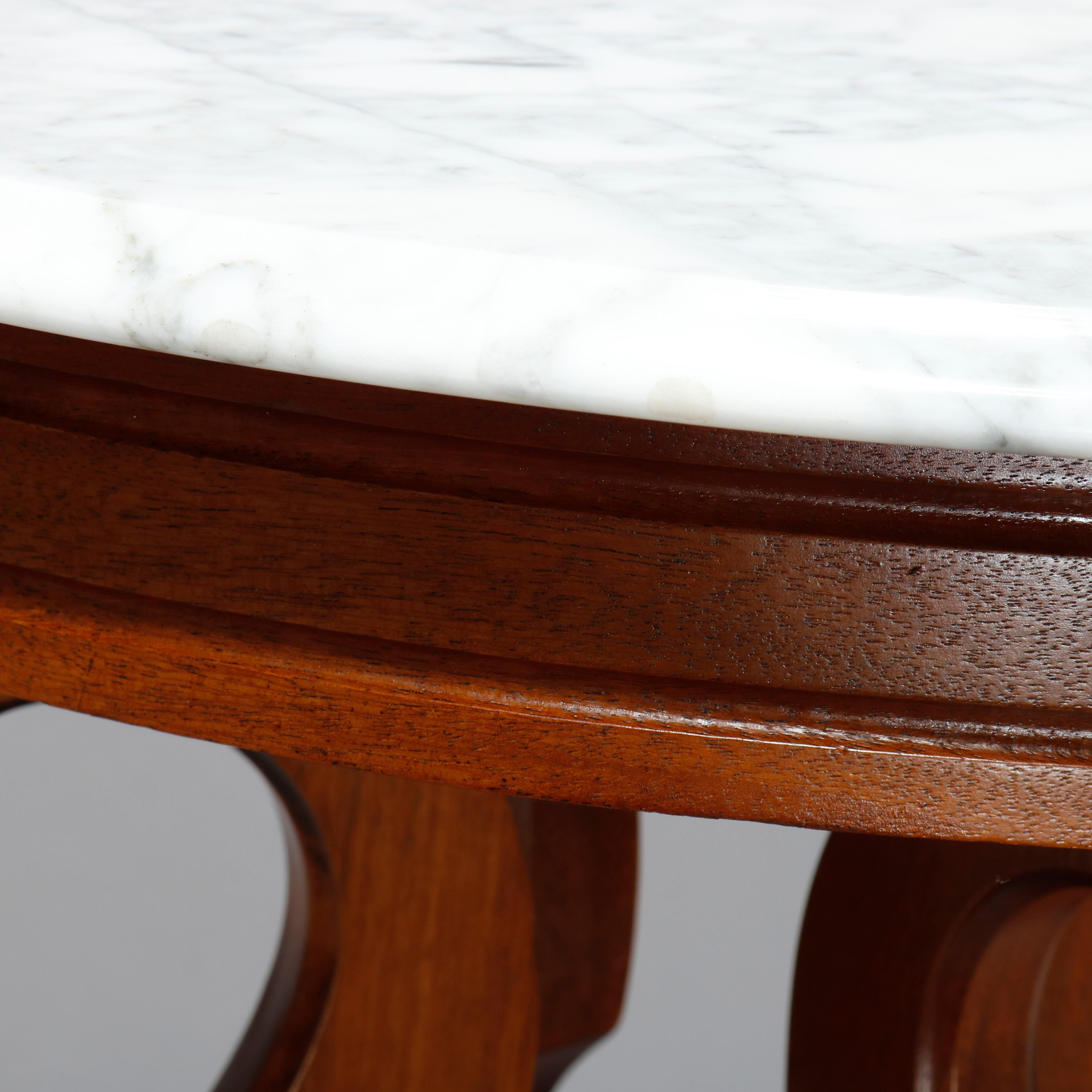 American Antique Victorian Oval Marble-Top Walnut Side Table, 20th C