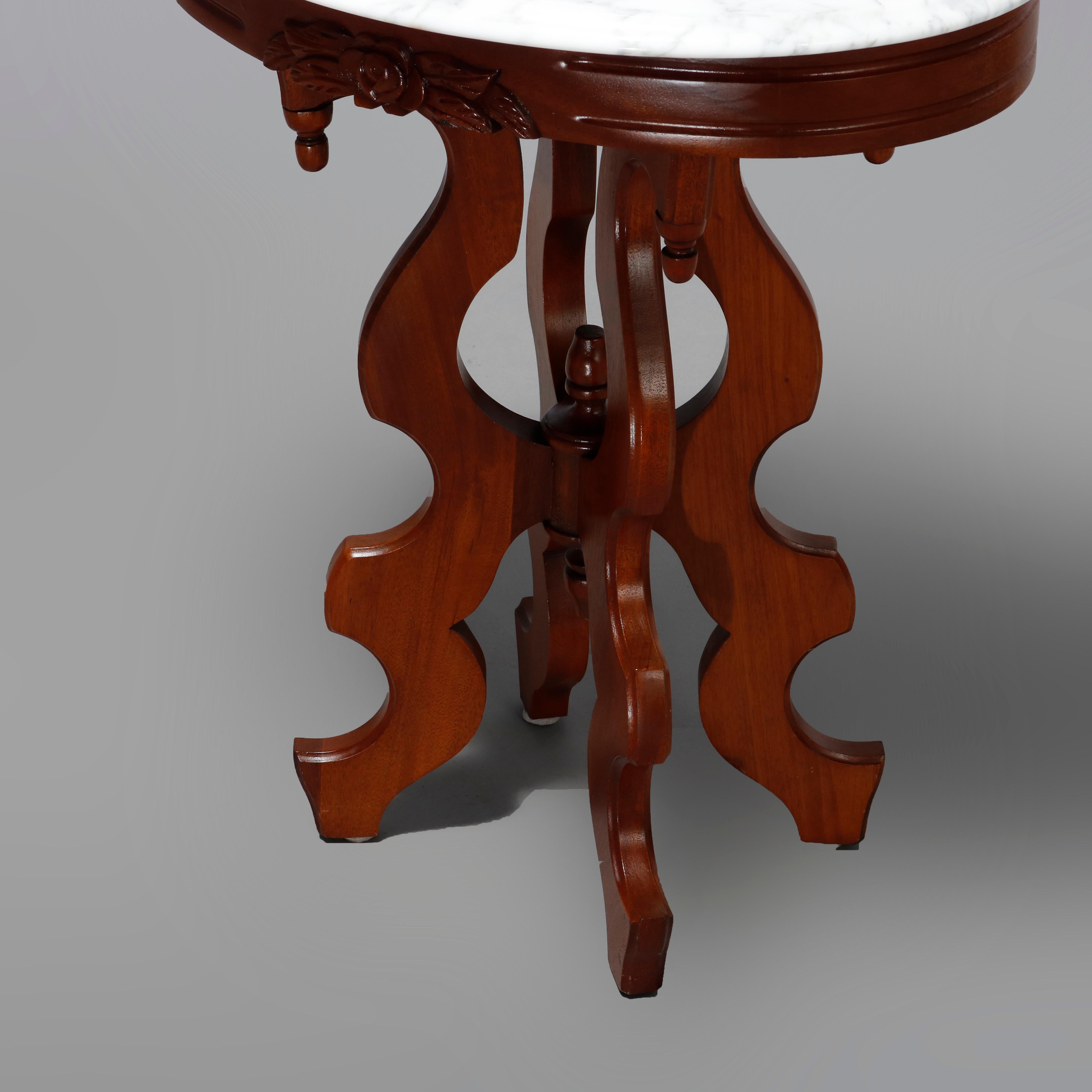 19th Century Antique Victorian Oval Marble-Top Walnut Side Table, 20th C