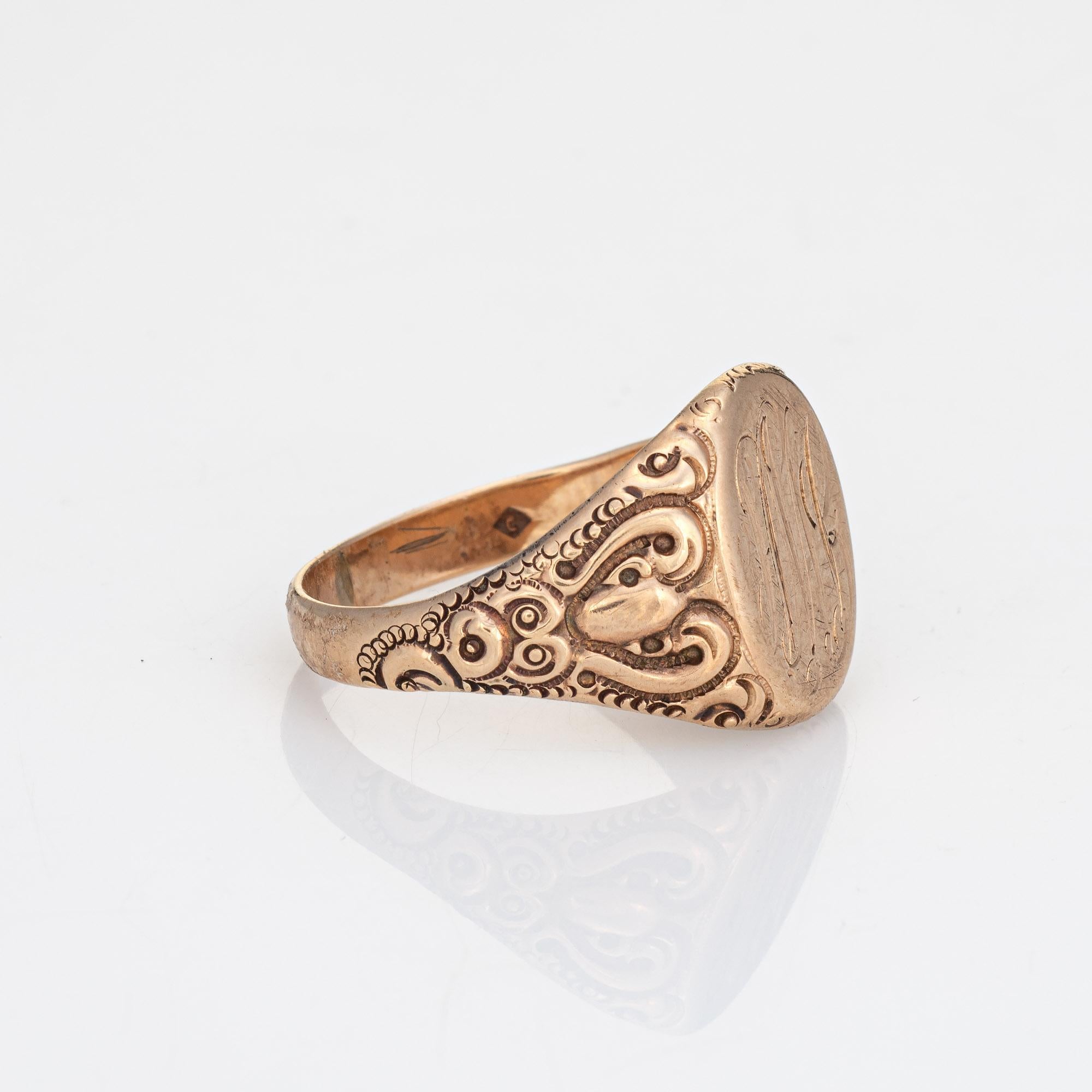 Antique Victorian Oval Signet Ring 10k Rose Gold Sz 11 Vintage Fine Jewelry In Good Condition In Torrance, CA