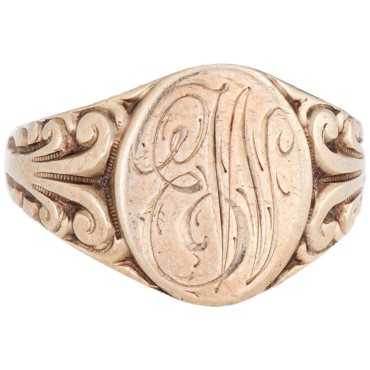 Antique Victorian Oval Signet Ring 14 Karat Yellow Gold Vintage Fine Jewelry