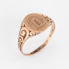 Antique Victorian Oval Signet Ring Letter D 10 Karat Gold JR Wood Fine Vintage
