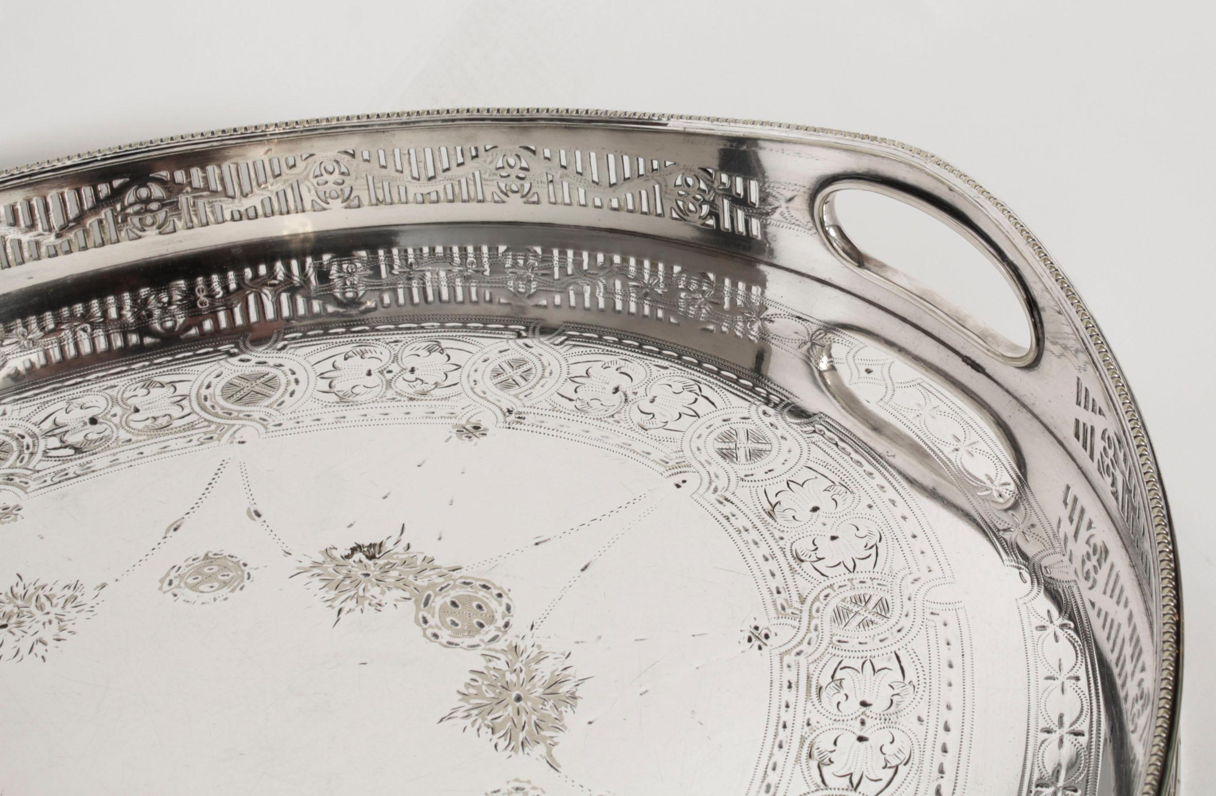 Antique Victorian Oval Silver Plated Gallery Tray 19th Century 6