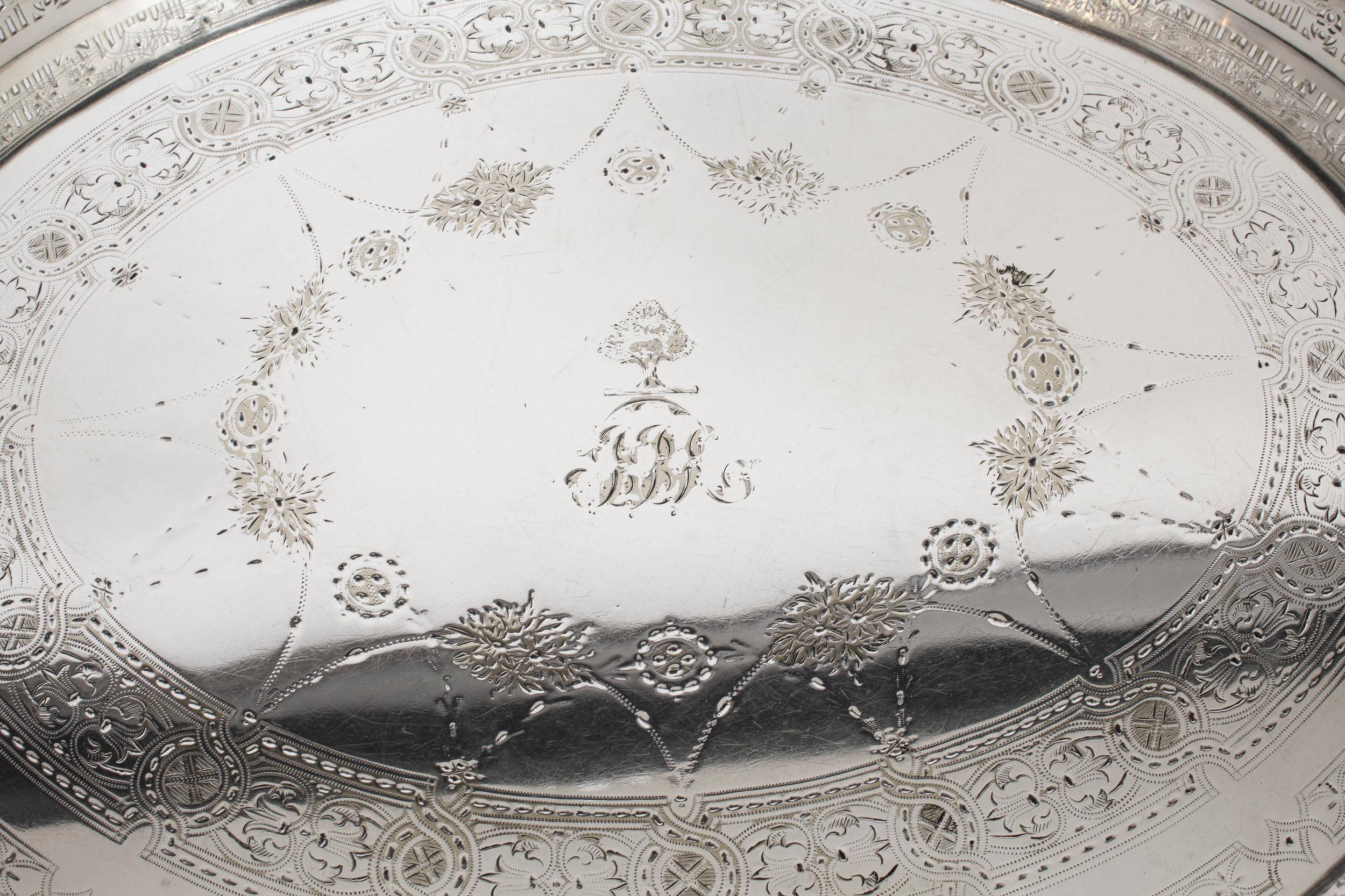 Antique Victorian Oval Silver Plated Gallery Tray 19th Century 7