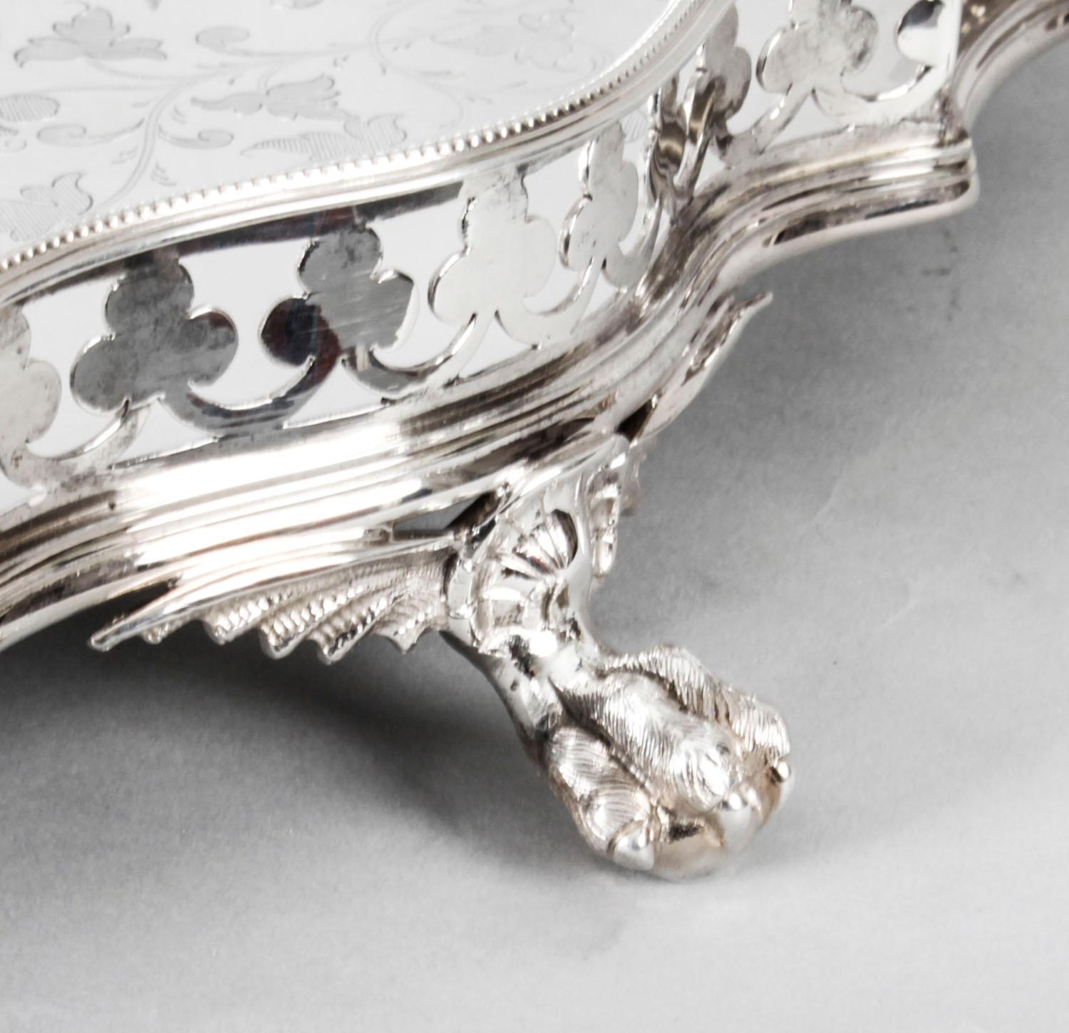 Antique Victorian Oval Silver Plated Gallery Tray, 19th Century 7