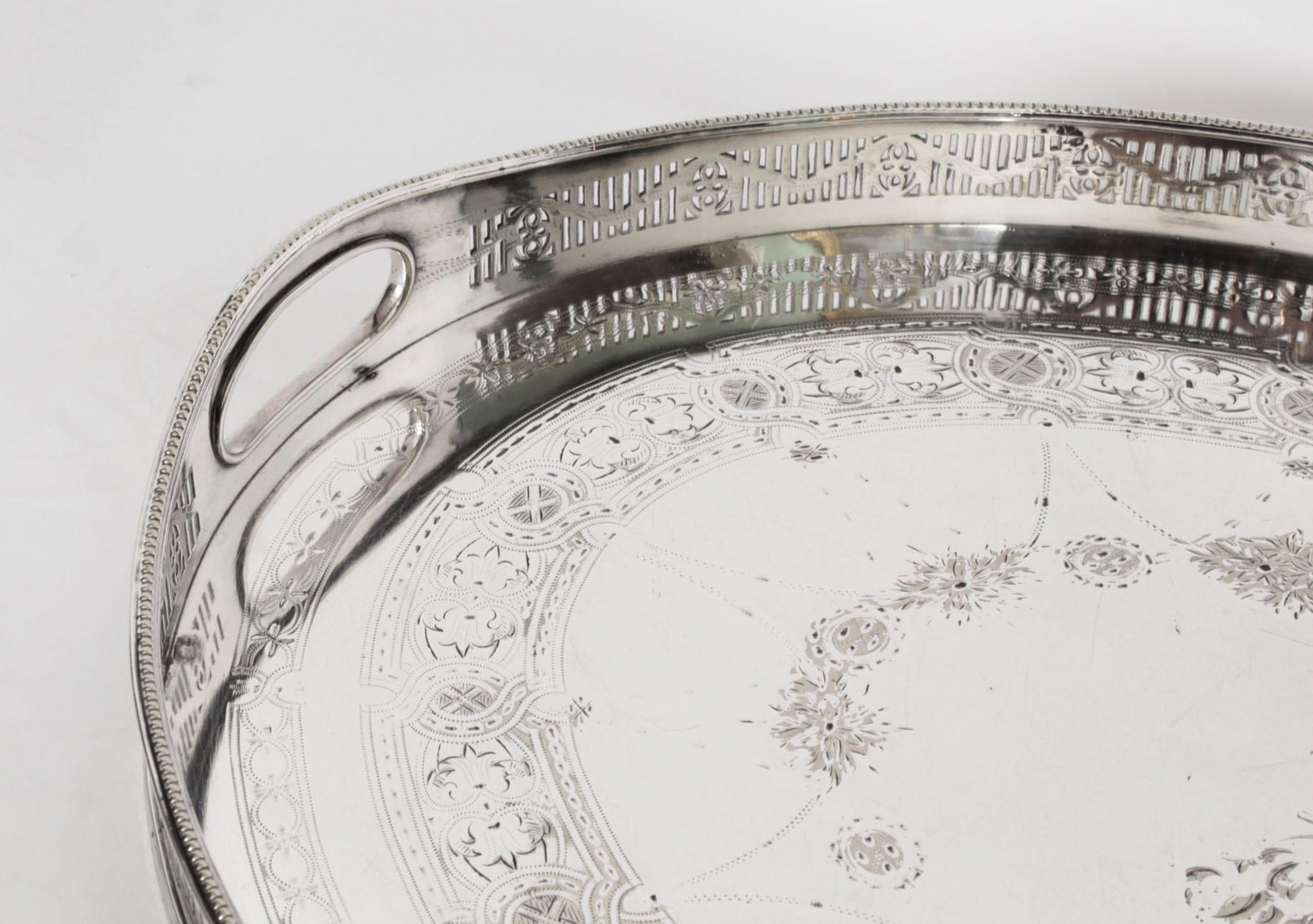 Antique Victorian Oval Silver Plated Gallery Tray 19th Century 9