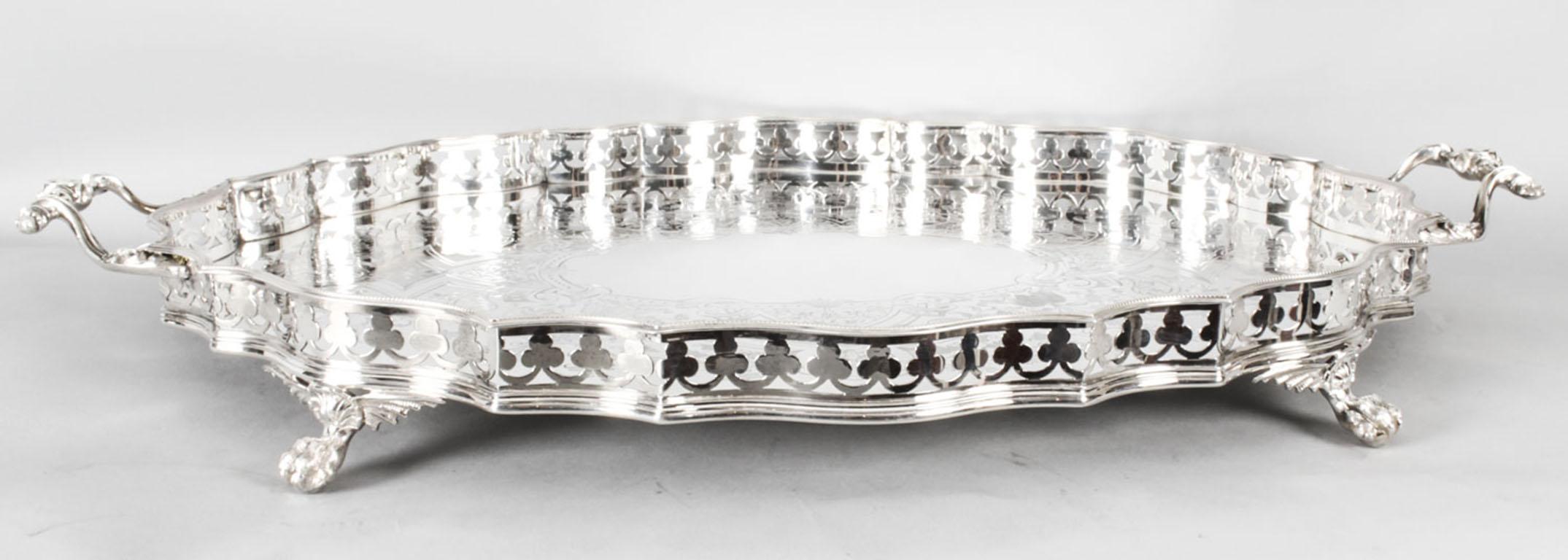Antique Victorian Oval Silver Plated Gallery Tray, 19th Century 9