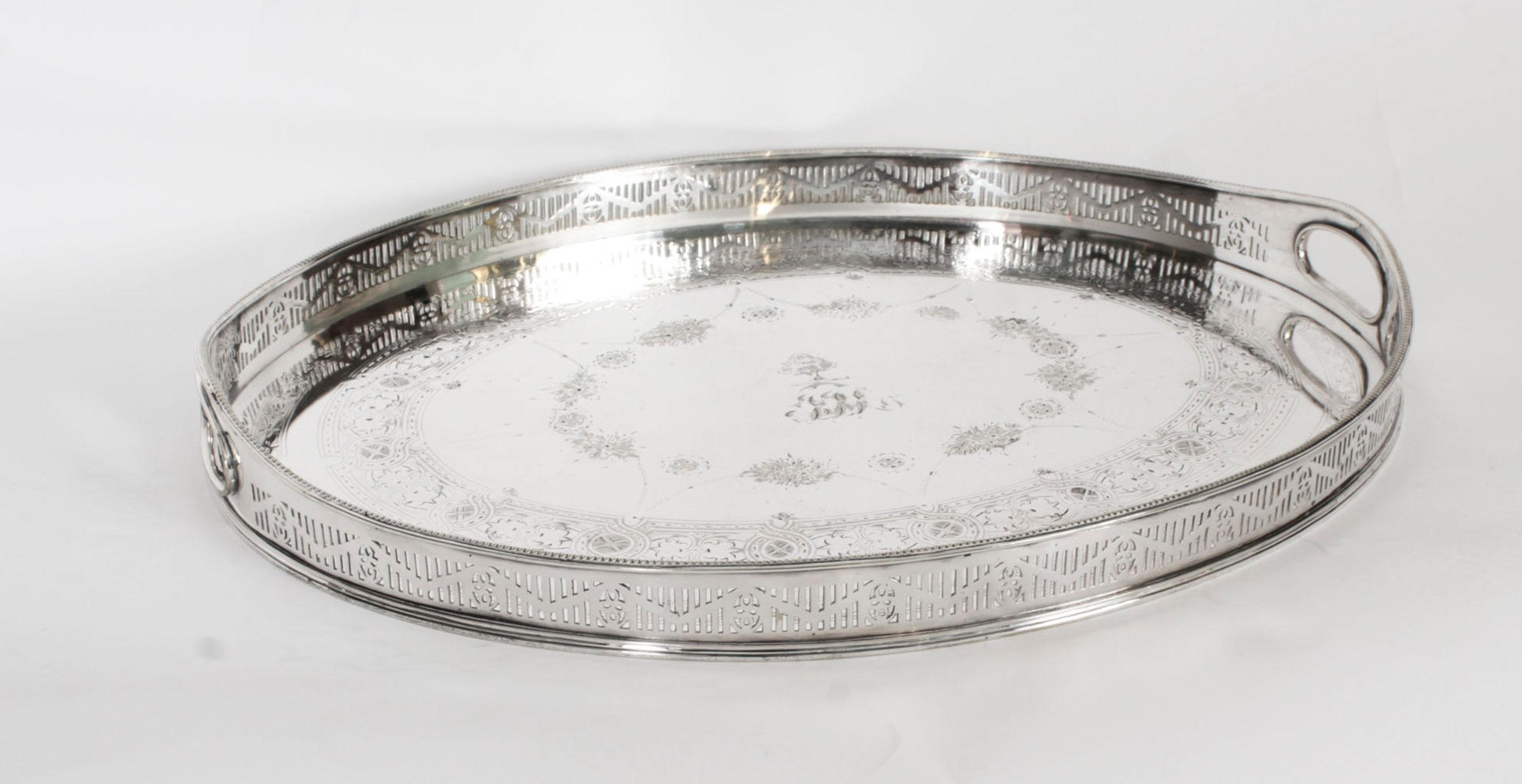 Antique Victorian Oval Silver Plated Gallery Tray 19th Century 10
